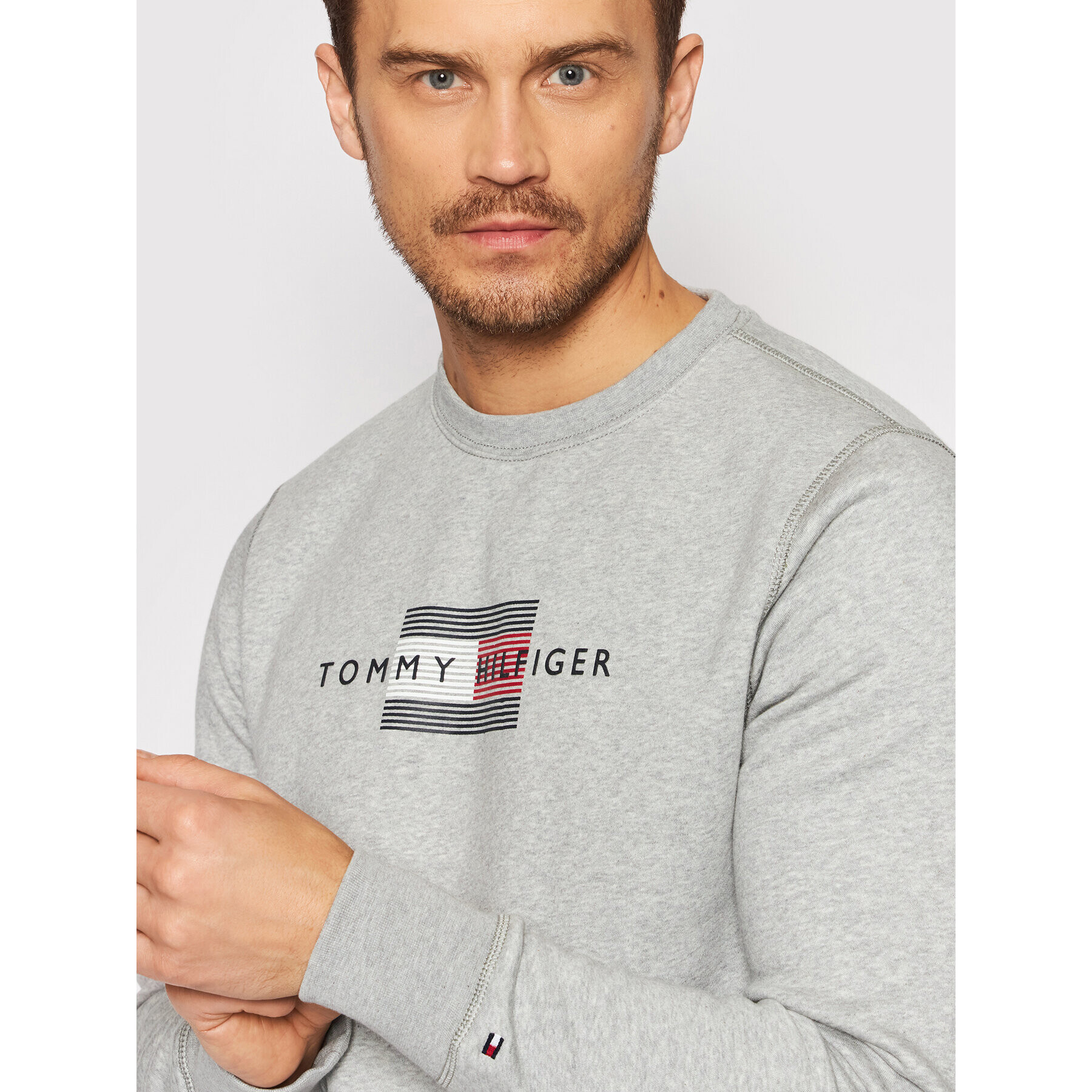 Tommy Hilfiger Bluză Lines Crewneck MW0MW20118 Gri Regular Fit - Pled.ro