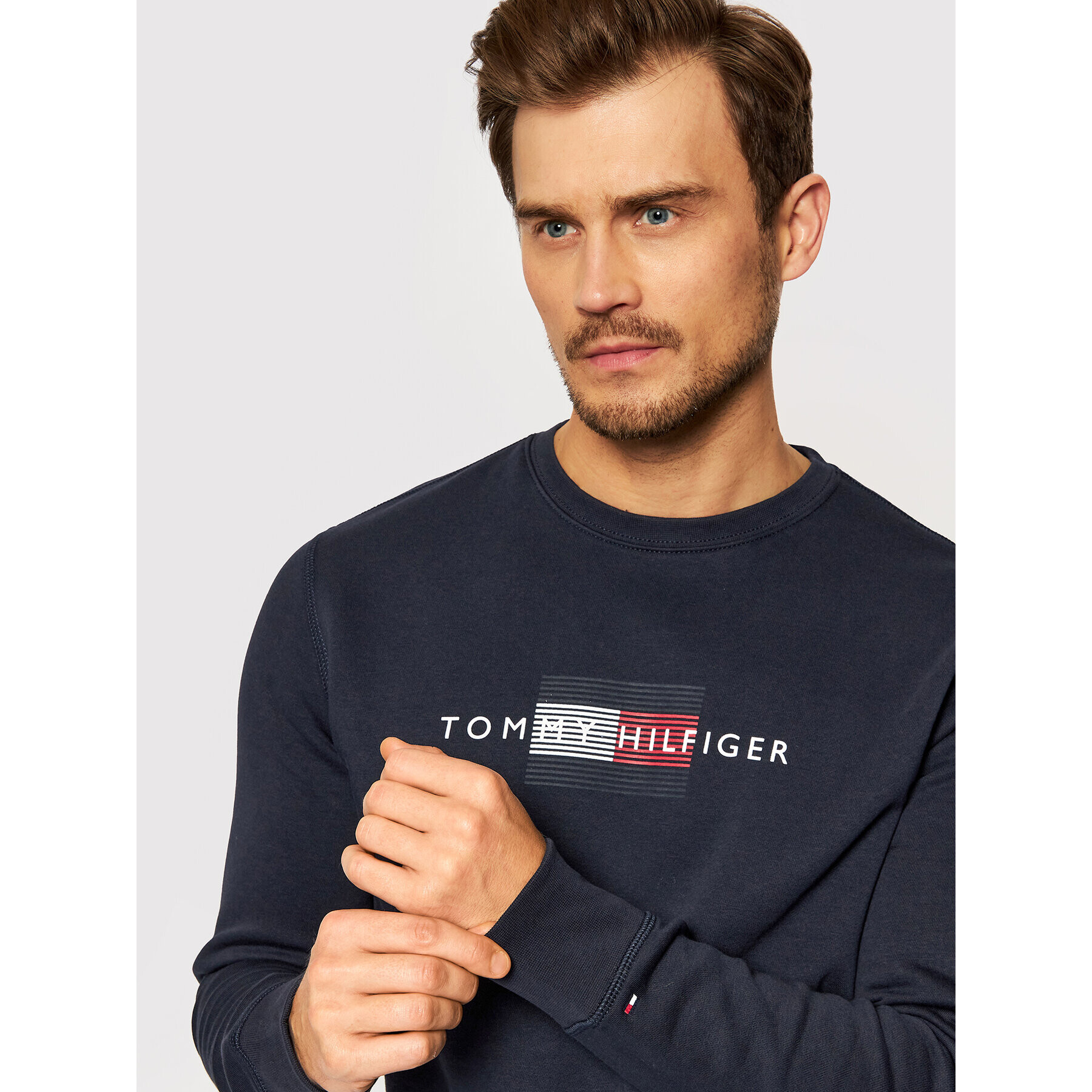 Tommy Hilfiger Bluză Lines MW0MW20118 Bleumarin Regular Fit - Pled.ro