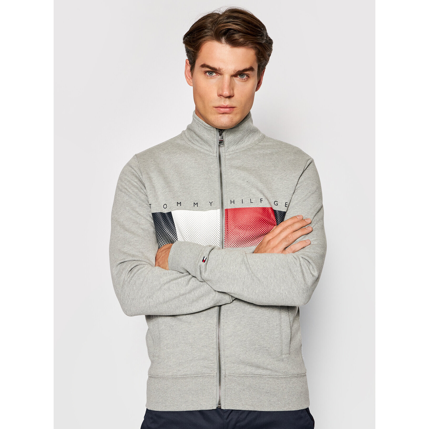 Tommy Hilfiger Bluză Logo Full Zip MW0MW19360 Gri Regular Fit - Pled.ro