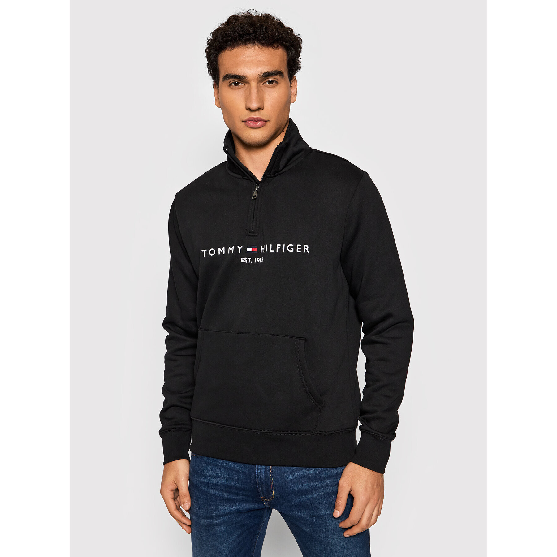 Tommy Hilfiger Bluză Logo Mockneck MW0MW20954 Negru Regular Fit - Pled.ro