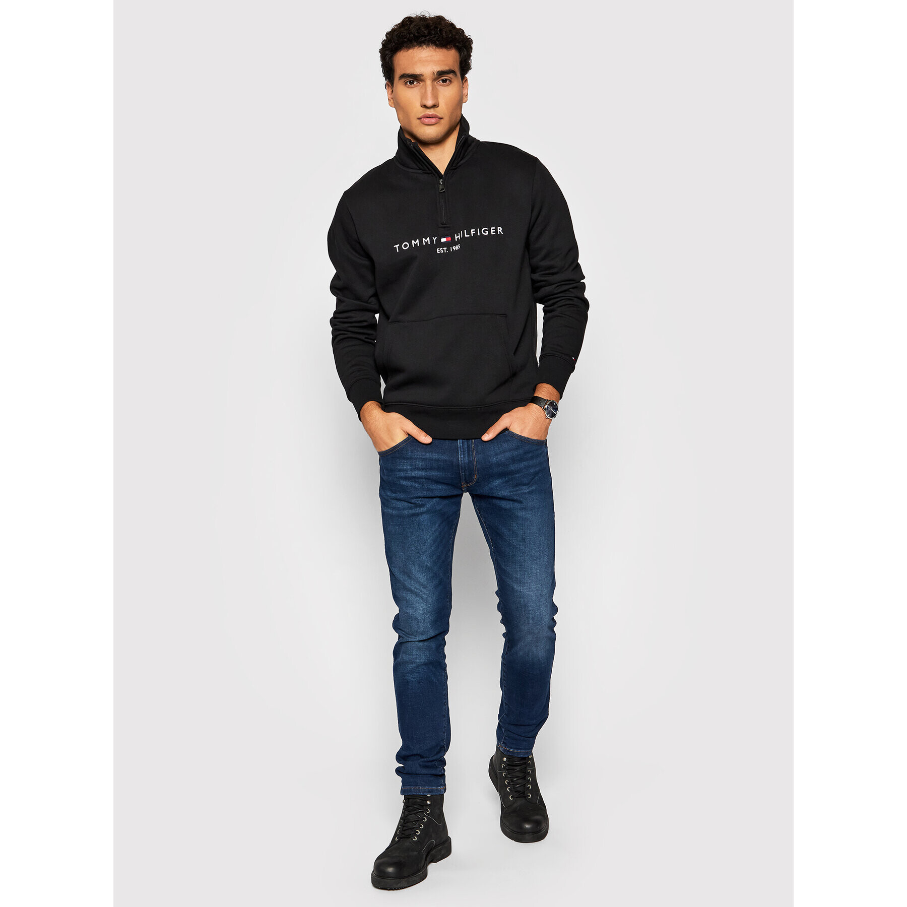 Tommy Hilfiger Bluză Logo Mockneck MW0MW20954 Negru Regular Fit - Pled.ro