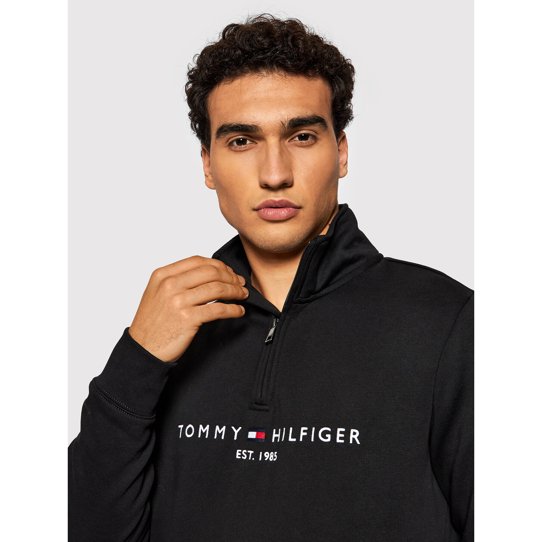 Tommy Hilfiger Bluză Logo Mockneck MW0MW20954 Negru Regular Fit - Pled.ro