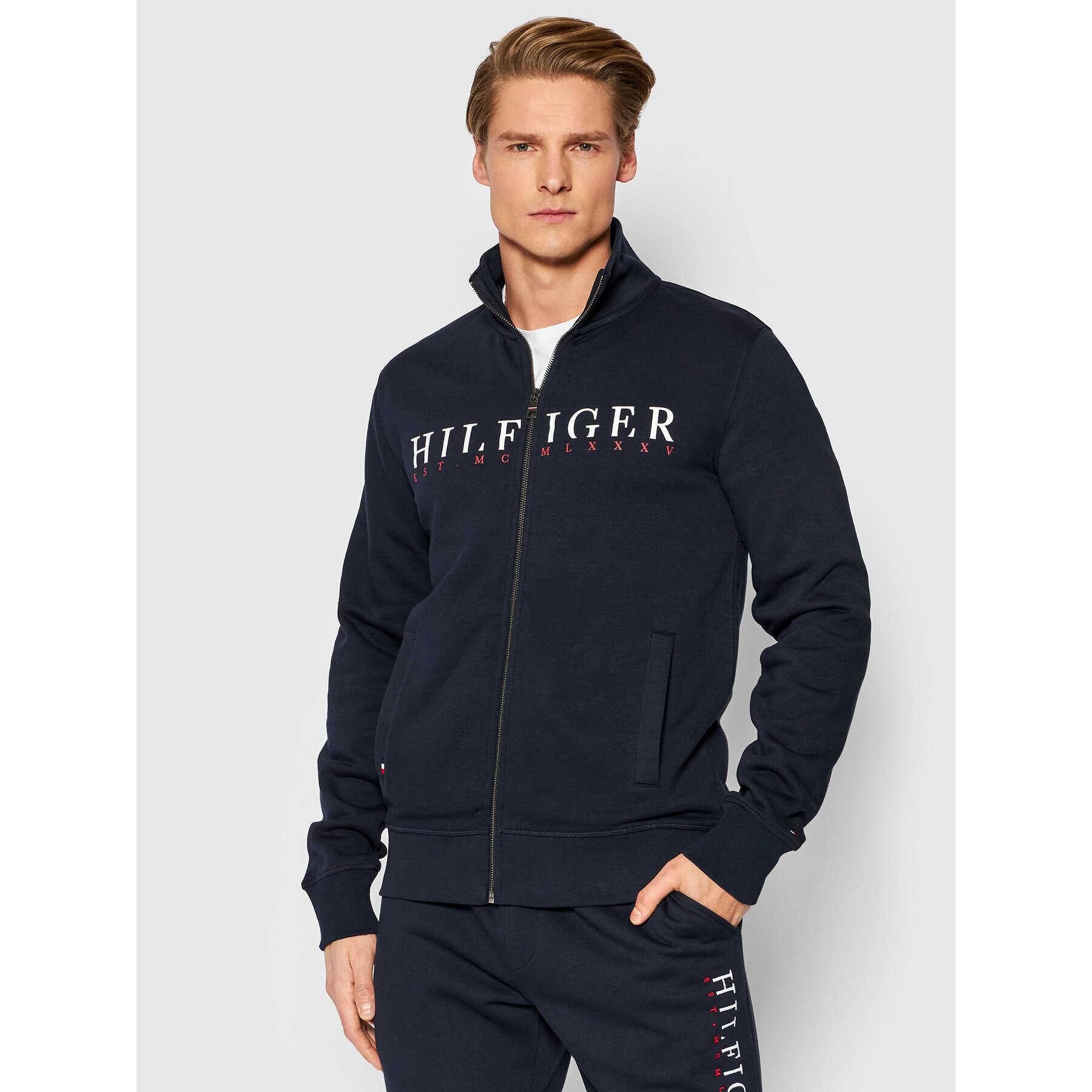 Tommy Hilfiger Bluză Logo Zip Through MW0MW22147 Bleumarin Regular Fit - Pled.ro