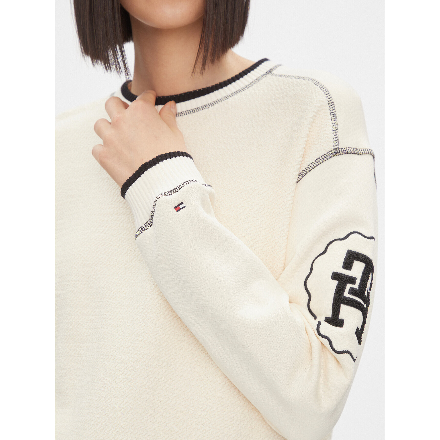 Tommy Hilfiger Bluză Lrg Smd Texture C-Nk Sweatshirt WW0WW40575 Écru Regular Fit - Pled.ro