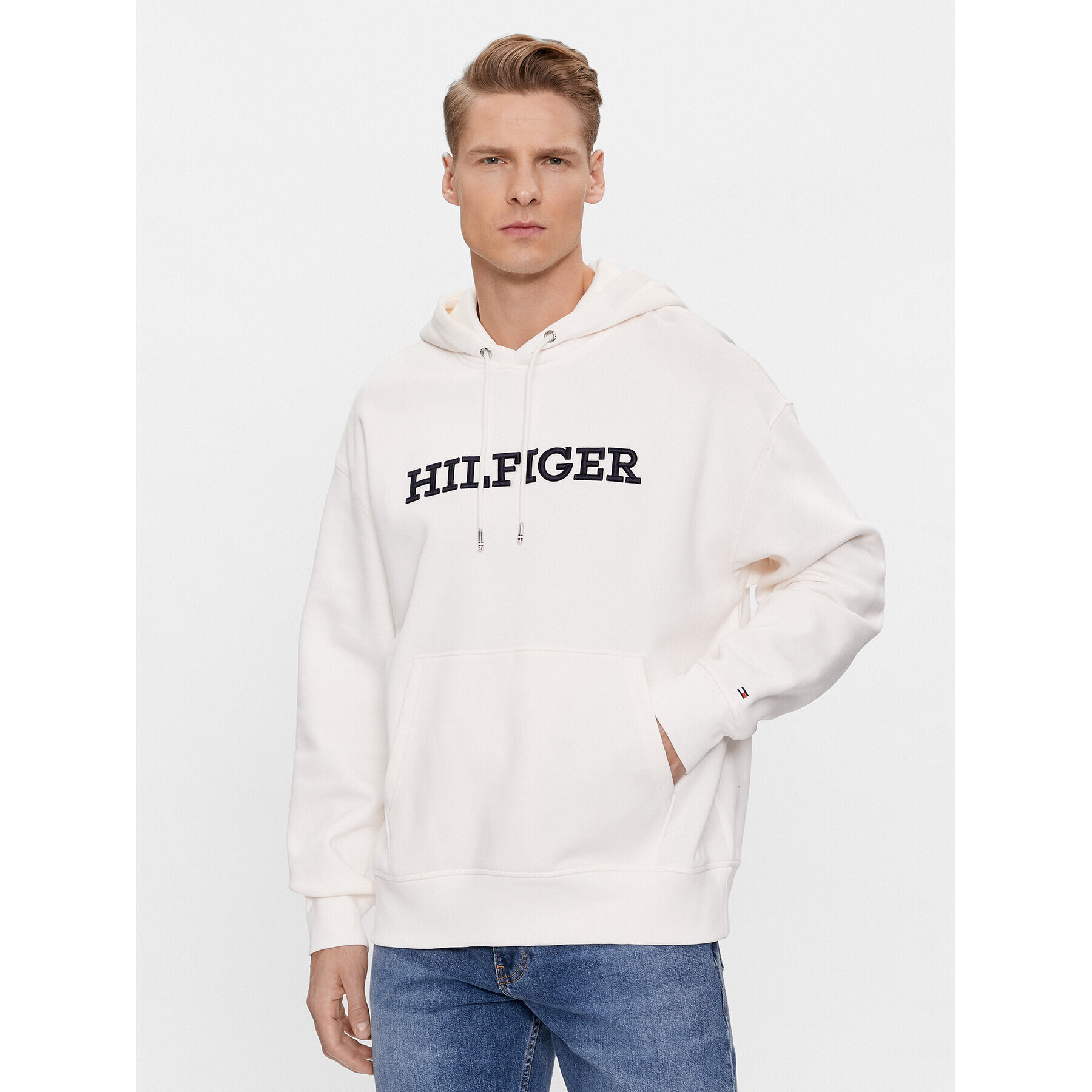 Tommy Hilfiger Bluză Monotype Embro MW0MW33062 Alb Regular Fit - Pled.ro