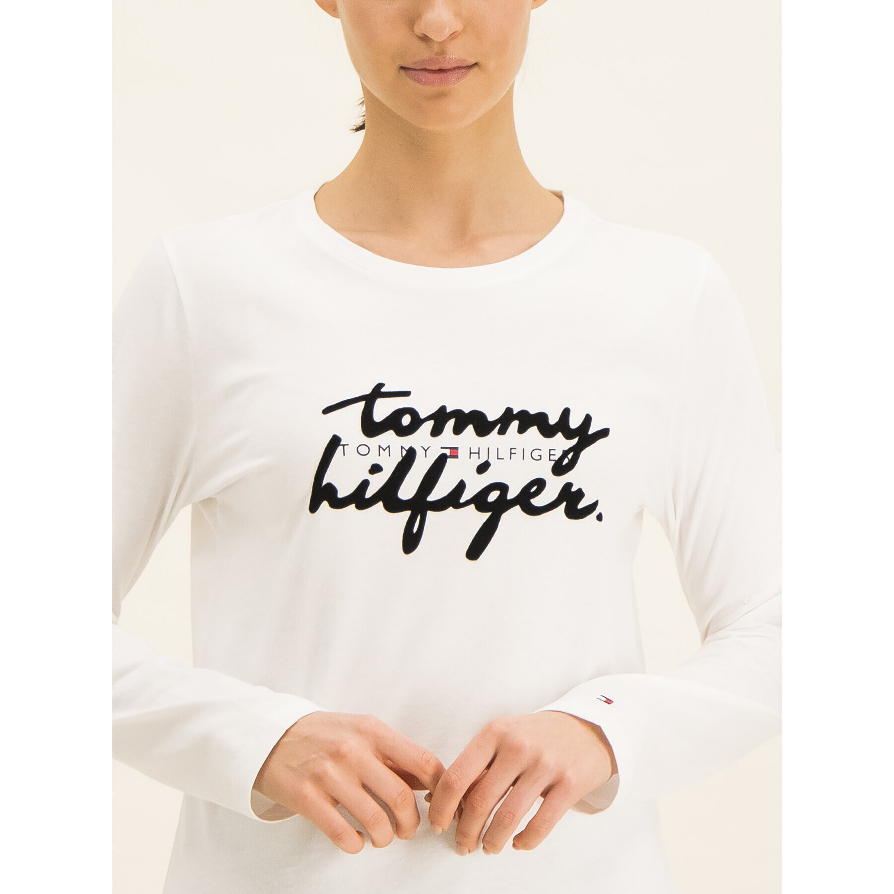 Tommy Hilfiger Bluză Romy C-Nk WW0WW26682 Alb Regular Fit - Pled.ro