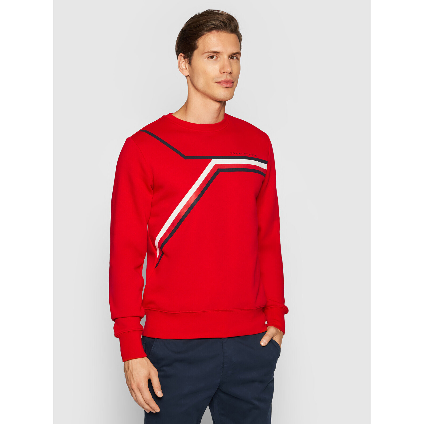 Tommy Hilfiger Bluză Split Corp Stripe Crewneck MW0MW21116 Roșu Regular Fit - Pled.ro