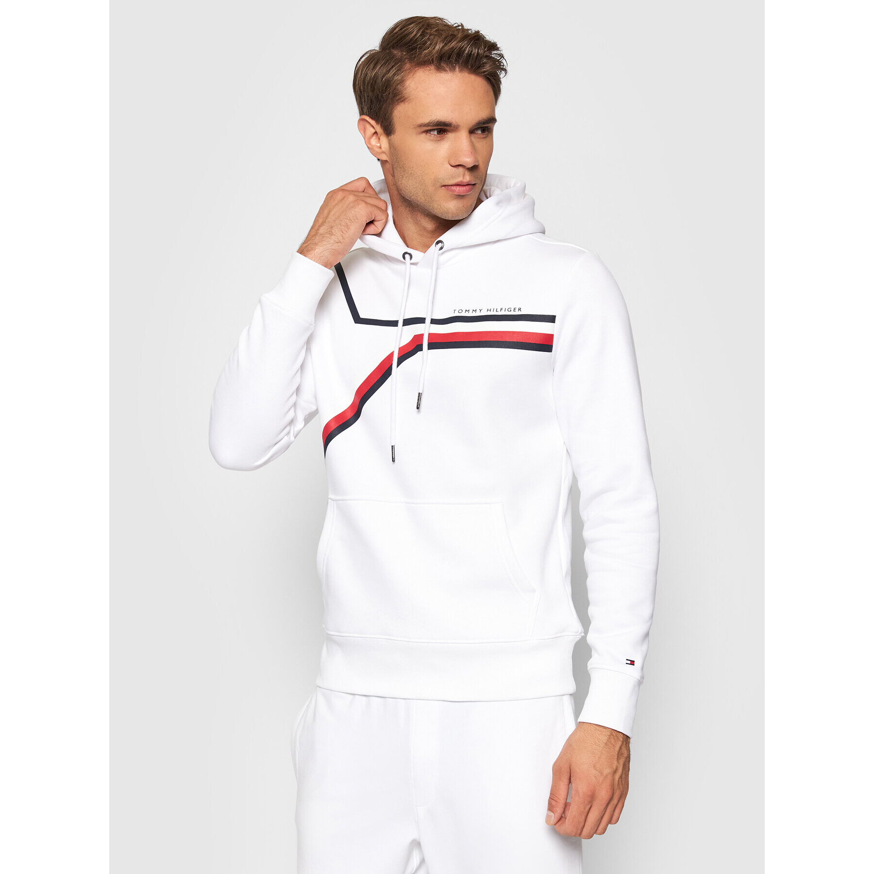 Tommy Hilfiger Bluză Split Corp Stripe Hoody MW0MW21115 Alb Regular Fit - Pled.ro