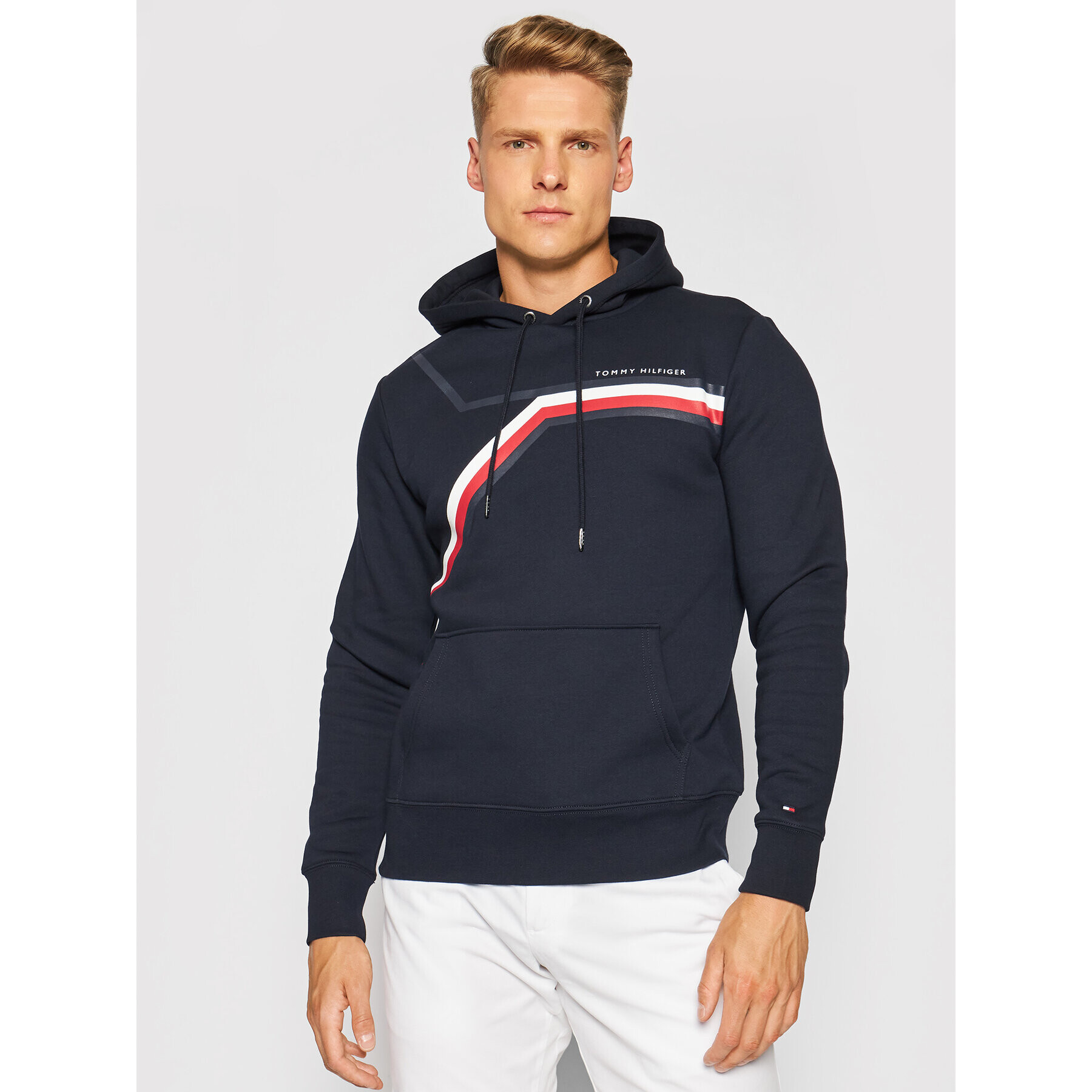 Tommy Hilfiger Bluză Split Corp Stripe Hoody MW0MW21115 Bleumarin Regular Fit - Pled.ro