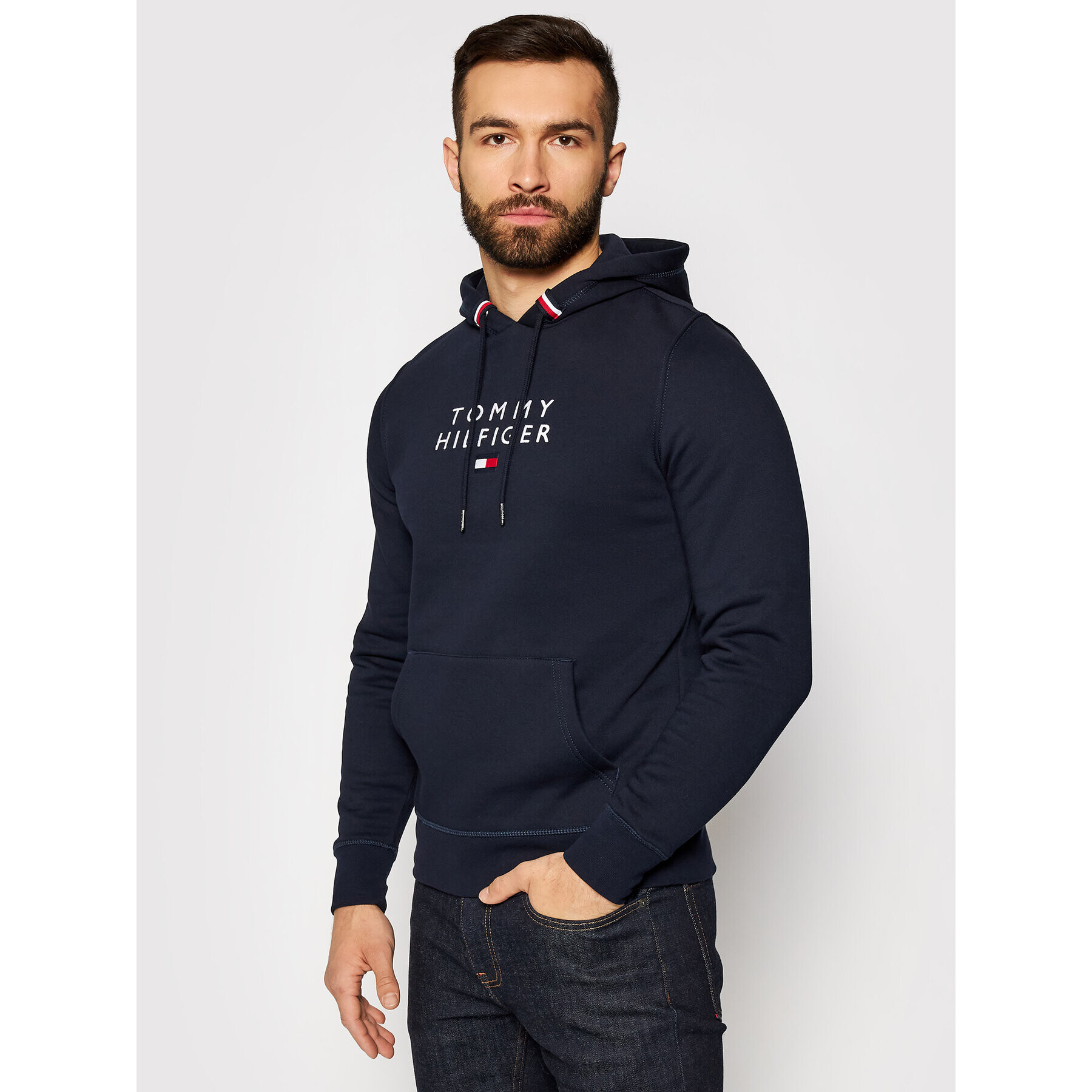 Tommy Hilfiger Bluză Stacked Flag MW0MW17397 Bleumarin Regular Fit - Pled.ro