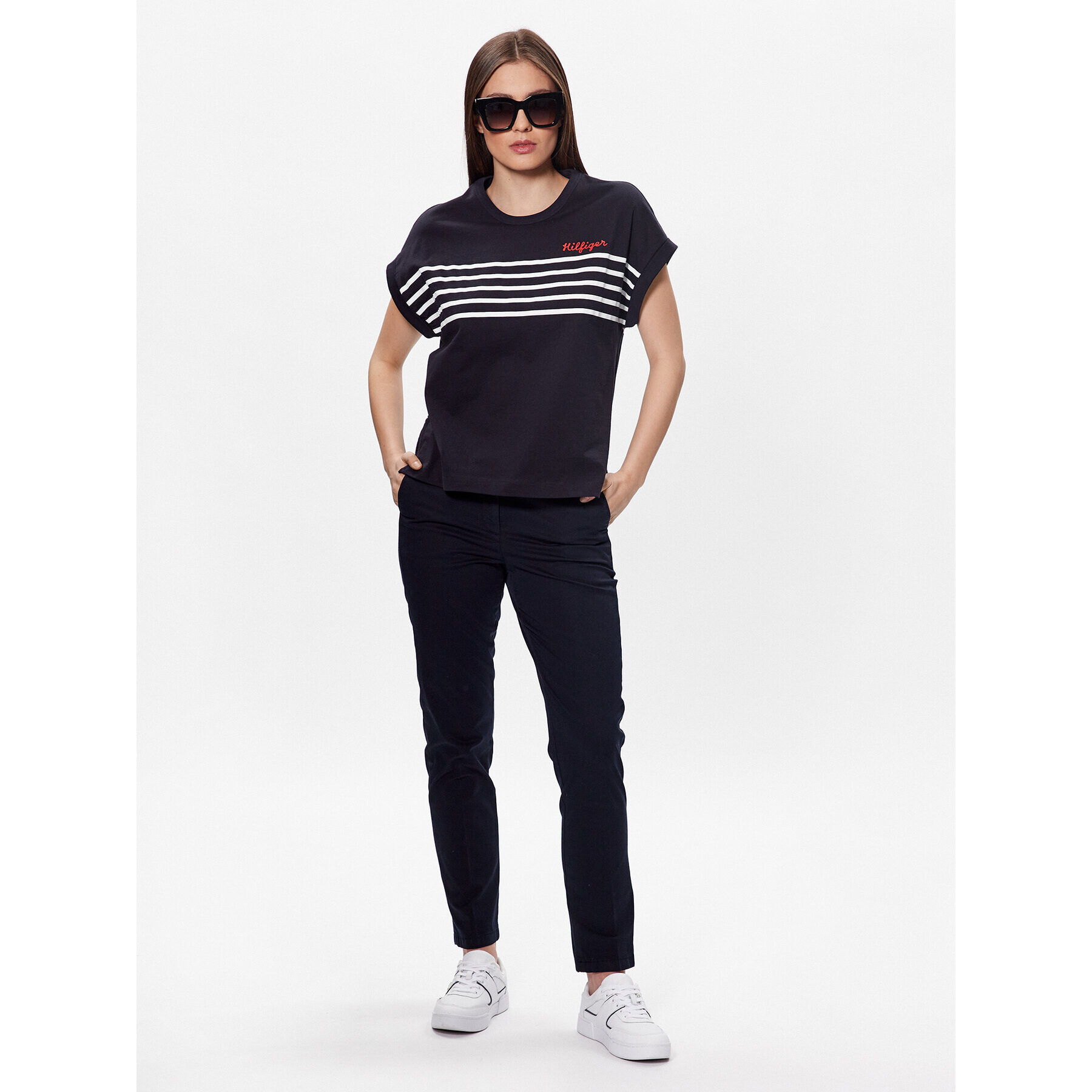 Tommy Hilfiger Bluză Stripe WW0WW37881 Bleumarin Relaxed Fit - Pled.ro