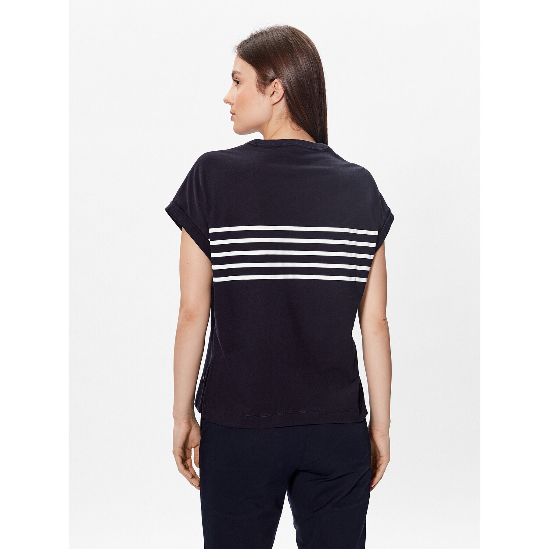 Tommy Hilfiger Bluză Stripe WW0WW37881 Bleumarin Relaxed Fit - Pled.ro