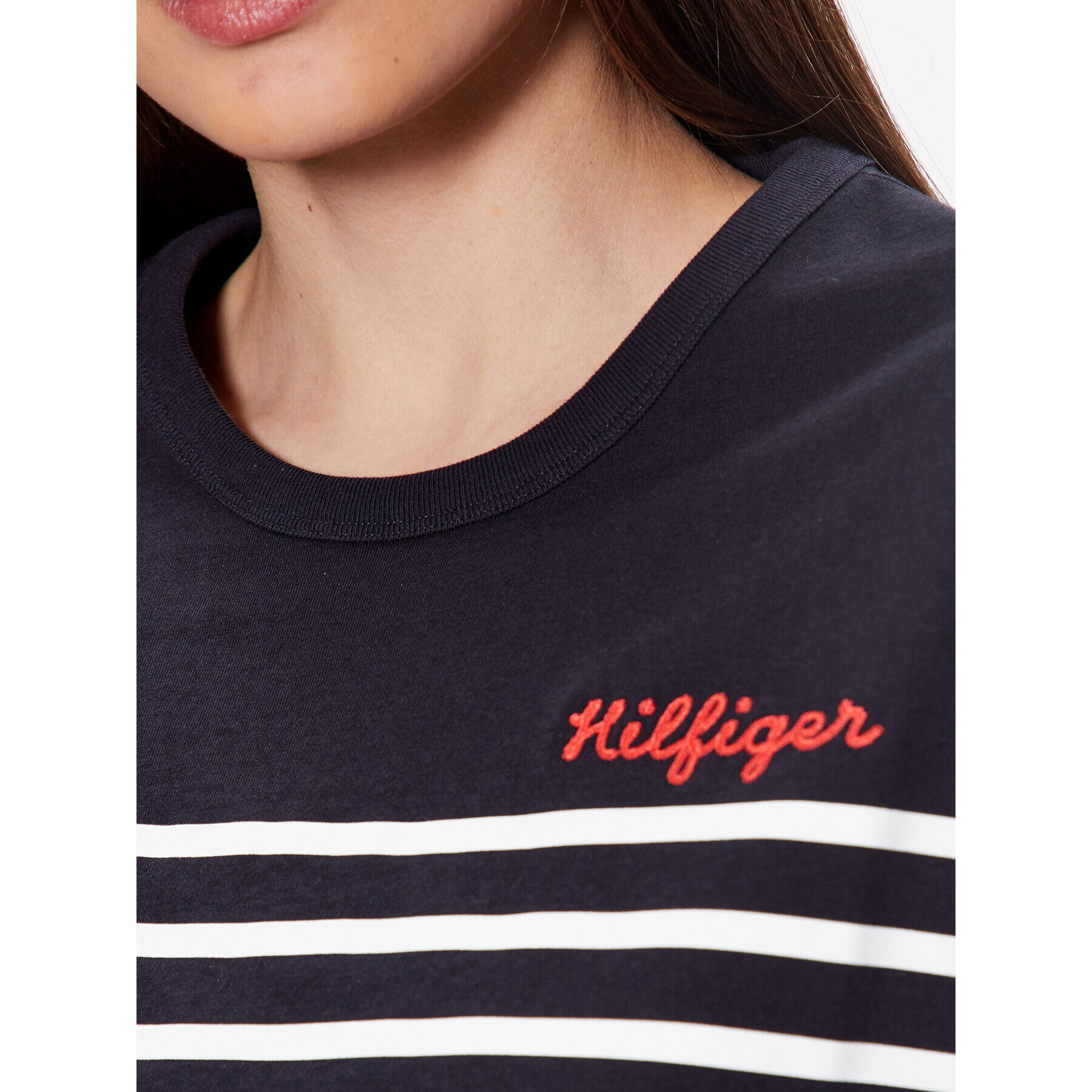 Tommy Hilfiger Bluză Stripe WW0WW37881 Bleumarin Relaxed Fit - Pled.ro