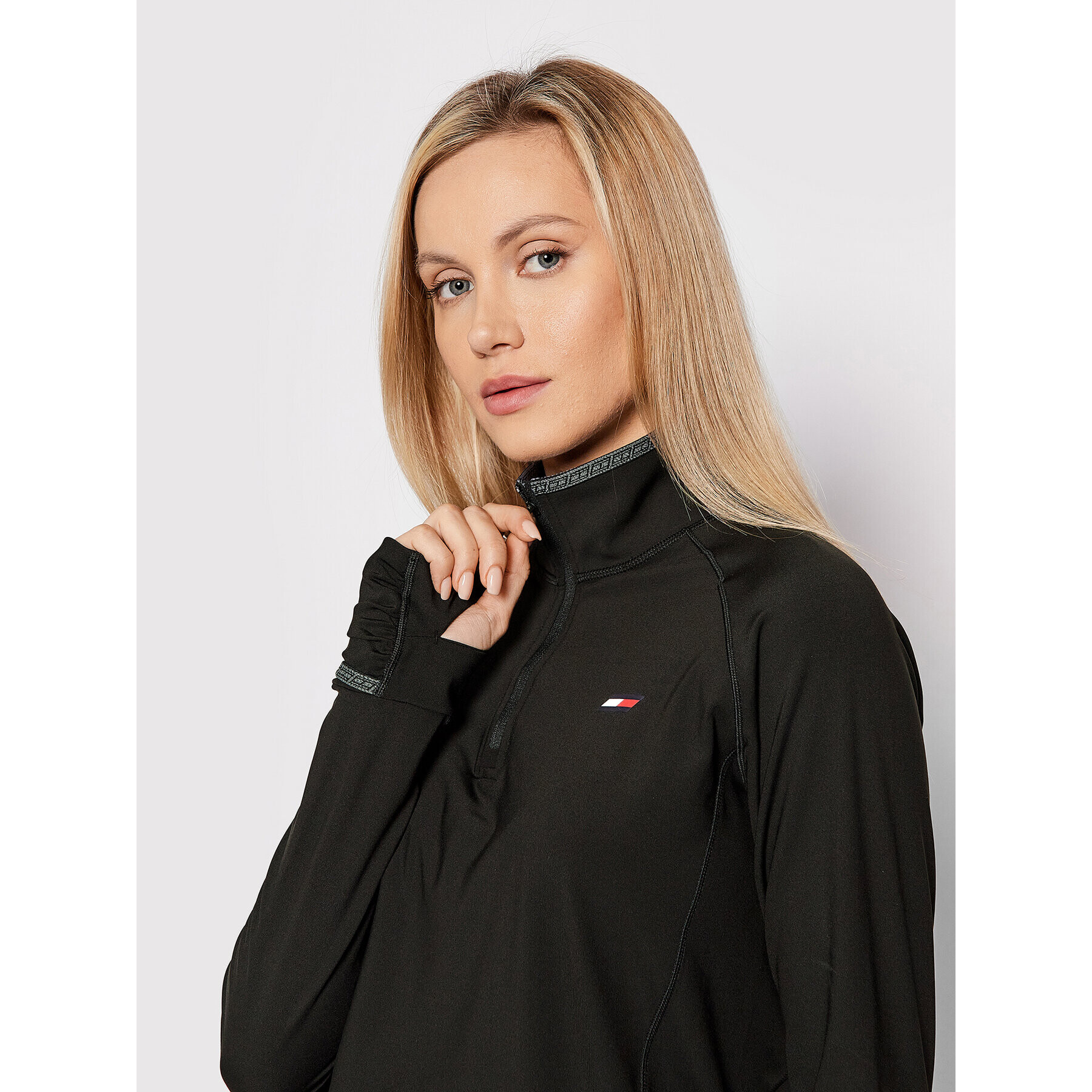 Tommy Hilfiger Bluză tehnică Brushed Midlayer S10S101128 Negru Regular Fit - Pled.ro