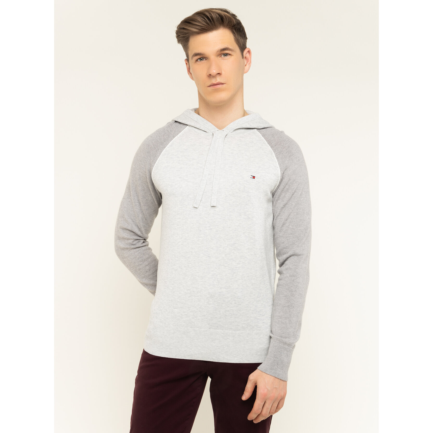 Tommy Hilfiger Bluză Woolblend Raglan Hoody MW0MW12260 Gri Regular Fit - Pled.ro