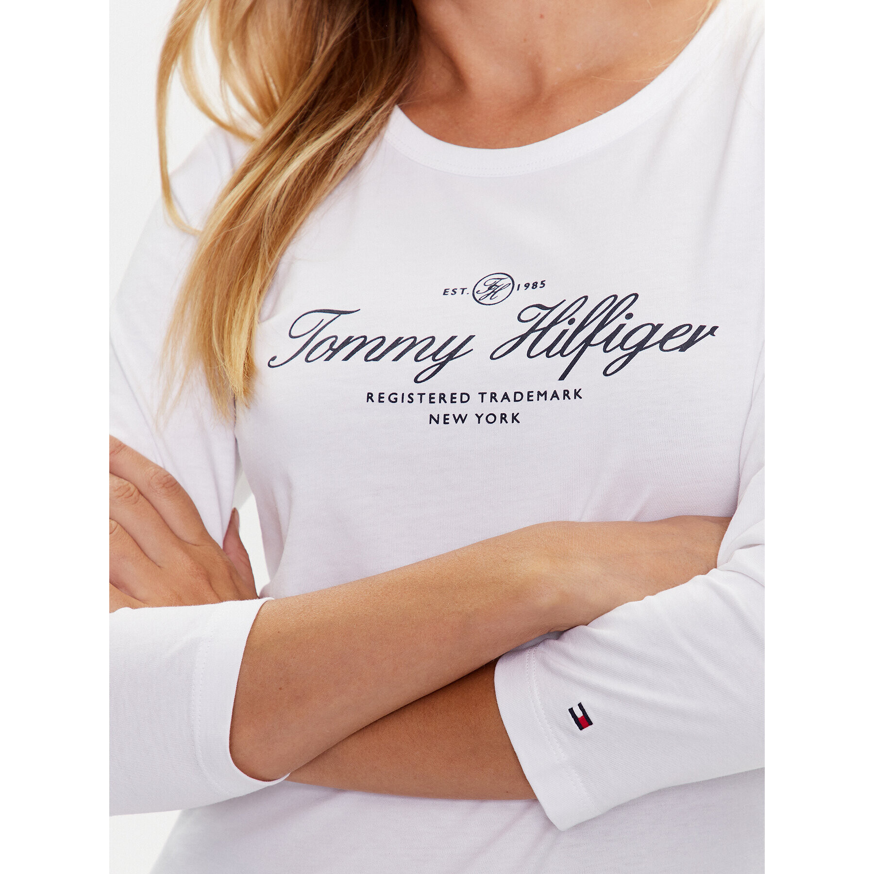 Tommy Hilfiger Bluză WW0WW40527 Alb Slim Fit - Pled.ro