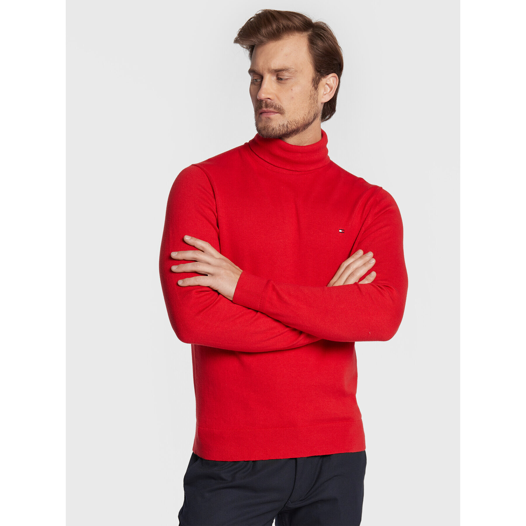 Tommy Hilfiger Bluză cu gât MW0MW28048 Roșu Regular Fit - Pled.ro