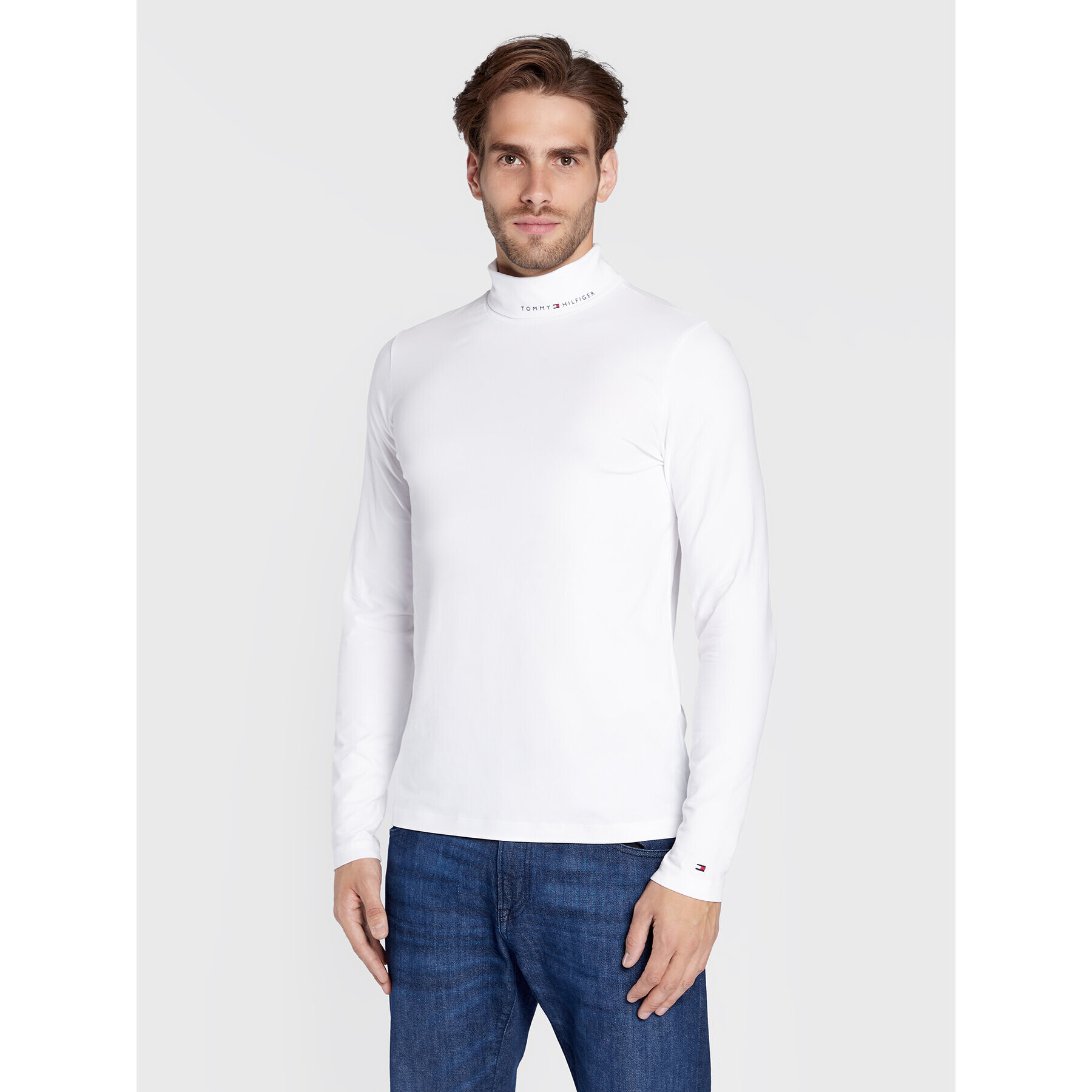 Tommy Hilfiger Bluză cu gât MW0MW28787 Alb Slim Fit - Pled.ro