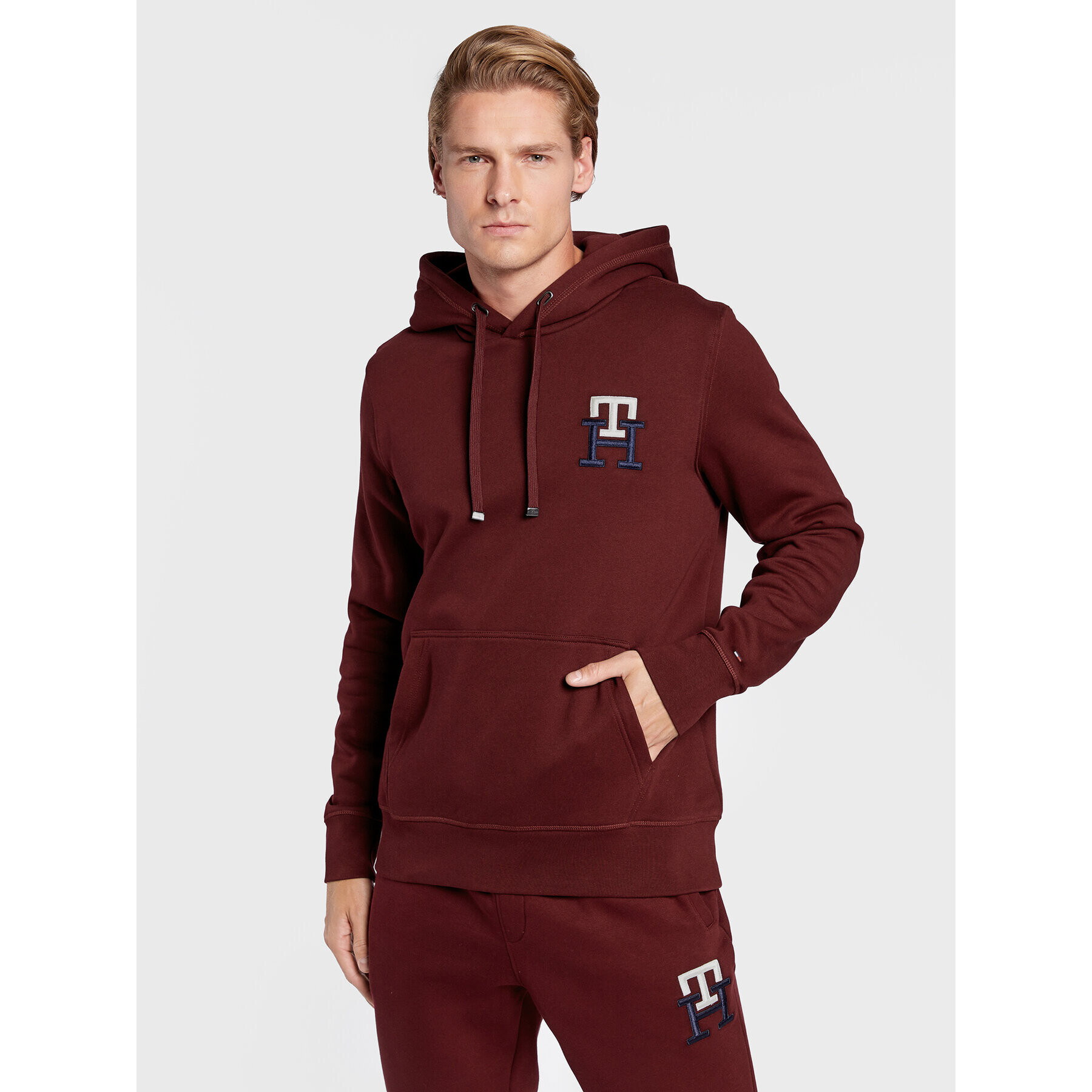 Tommy Hilfiger Bluză Essential Monogram MW0MW28677 Vișiniu Regular Fit - Pled.ro