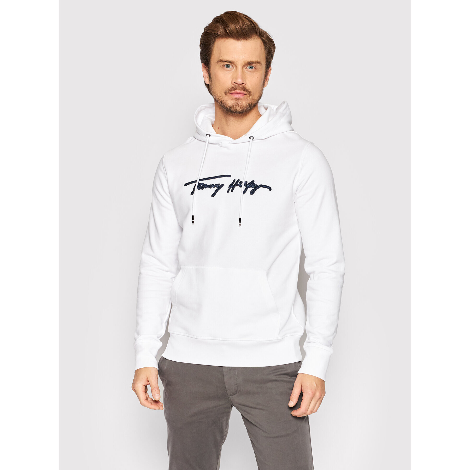 Tommy Hilfiger Bluză Signature Graphic MW0MW25057 Alb Regular Fit - Pled.ro