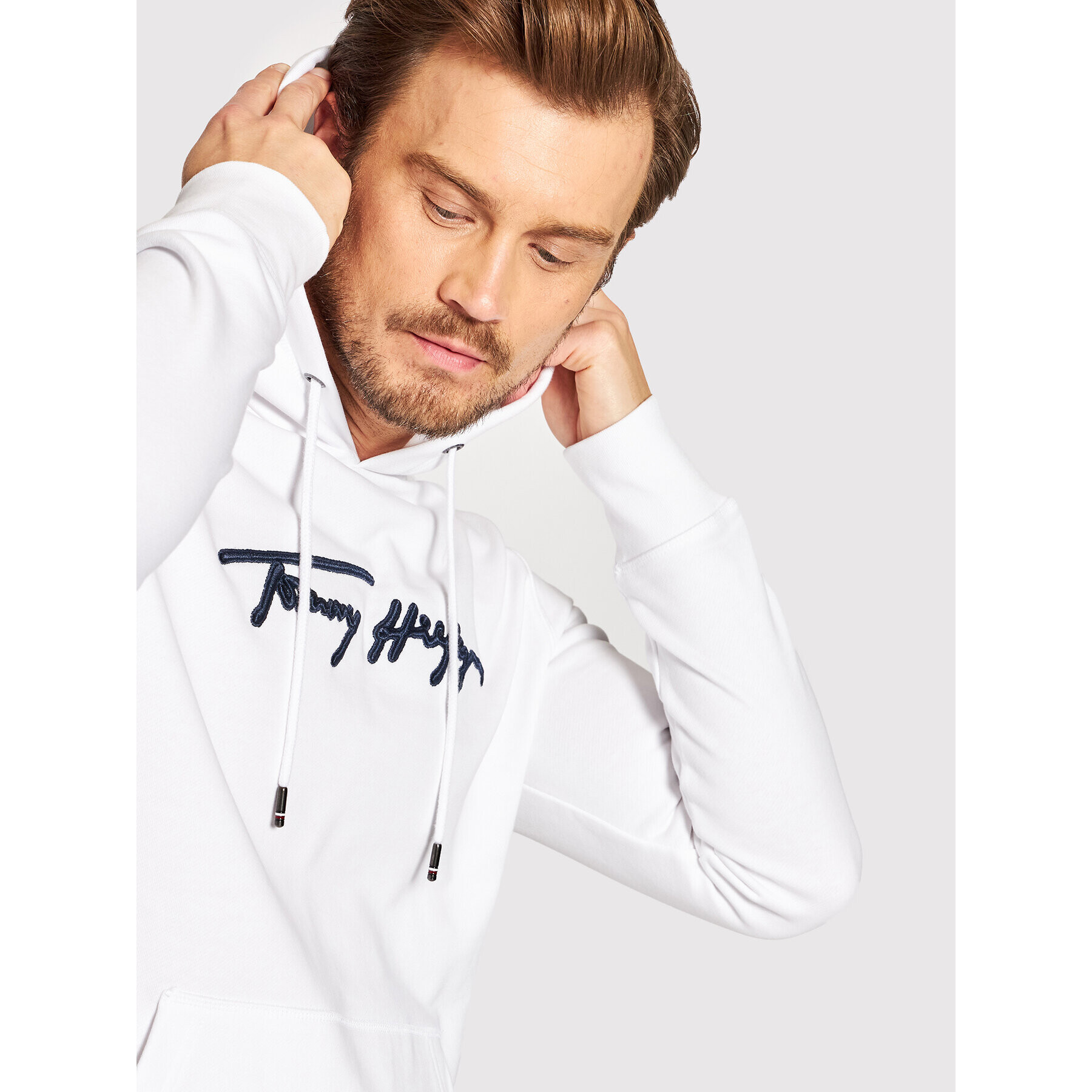 Tommy Hilfiger Bluză Signature Graphic MW0MW25057 Alb Regular Fit - Pled.ro