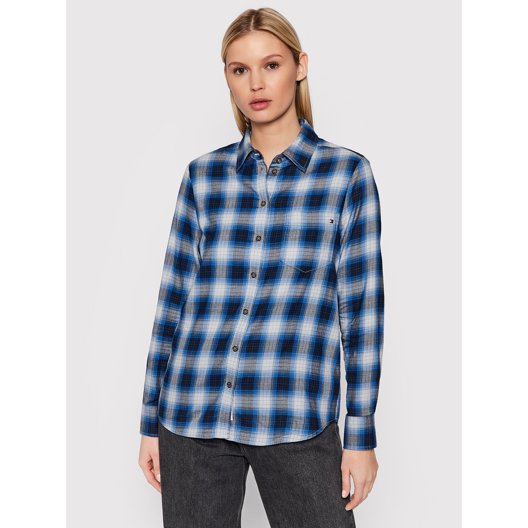 Tommy Hilfiger Cămașă Check Flannel WW0WW31395 Bleumarin Relaxed Fit - Pled.ro