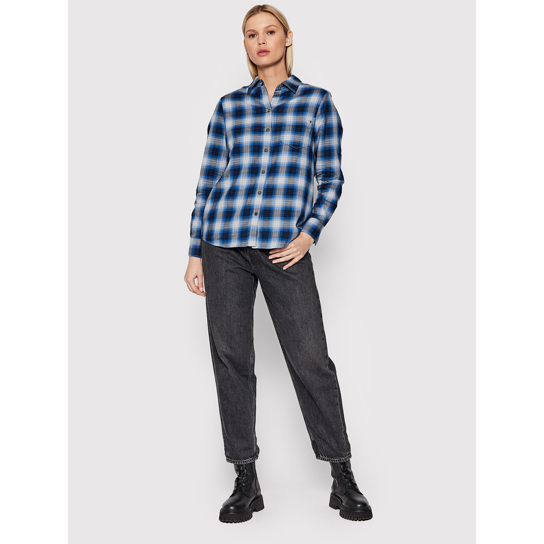 Tommy Hilfiger Cămașă Check Flannel WW0WW31395 Bleumarin Relaxed Fit - Pled.ro