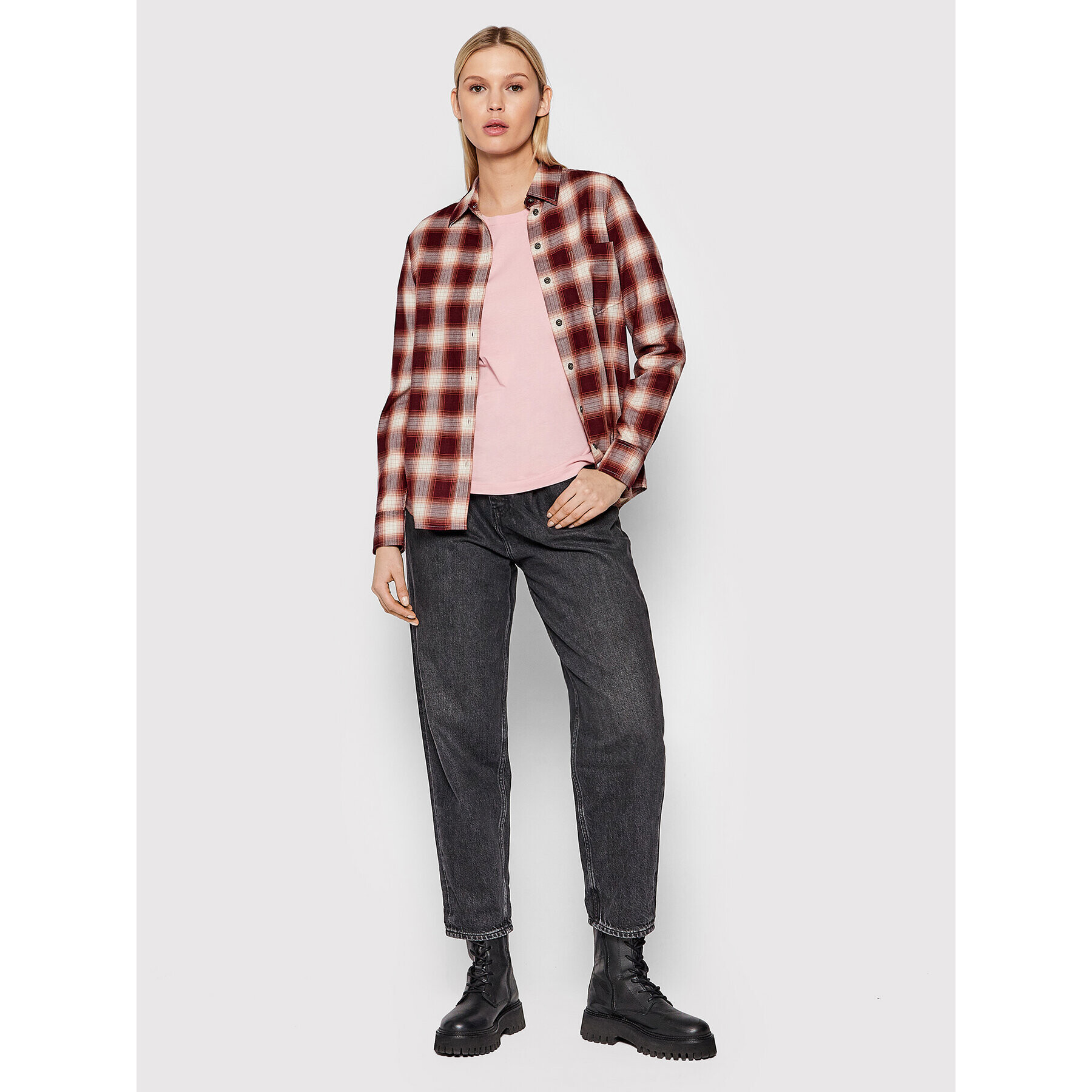 Tommy Hilfiger Cămașă Check Flannel WW0WW31395 Vișiniu Relaxed Fit - Pled.ro