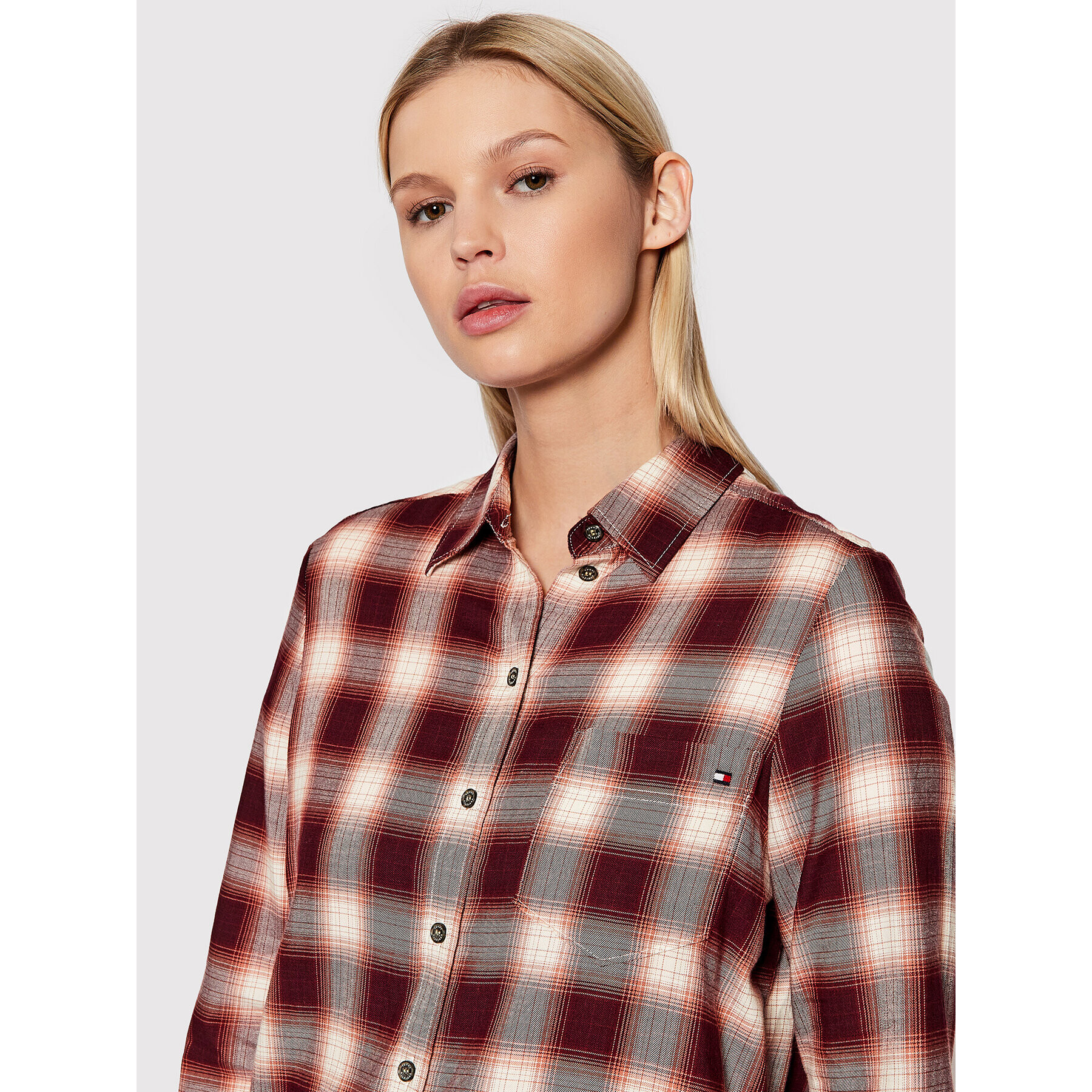 Tommy Hilfiger Cămașă Check Flannel WW0WW31395 Vișiniu Relaxed Fit - Pled.ro