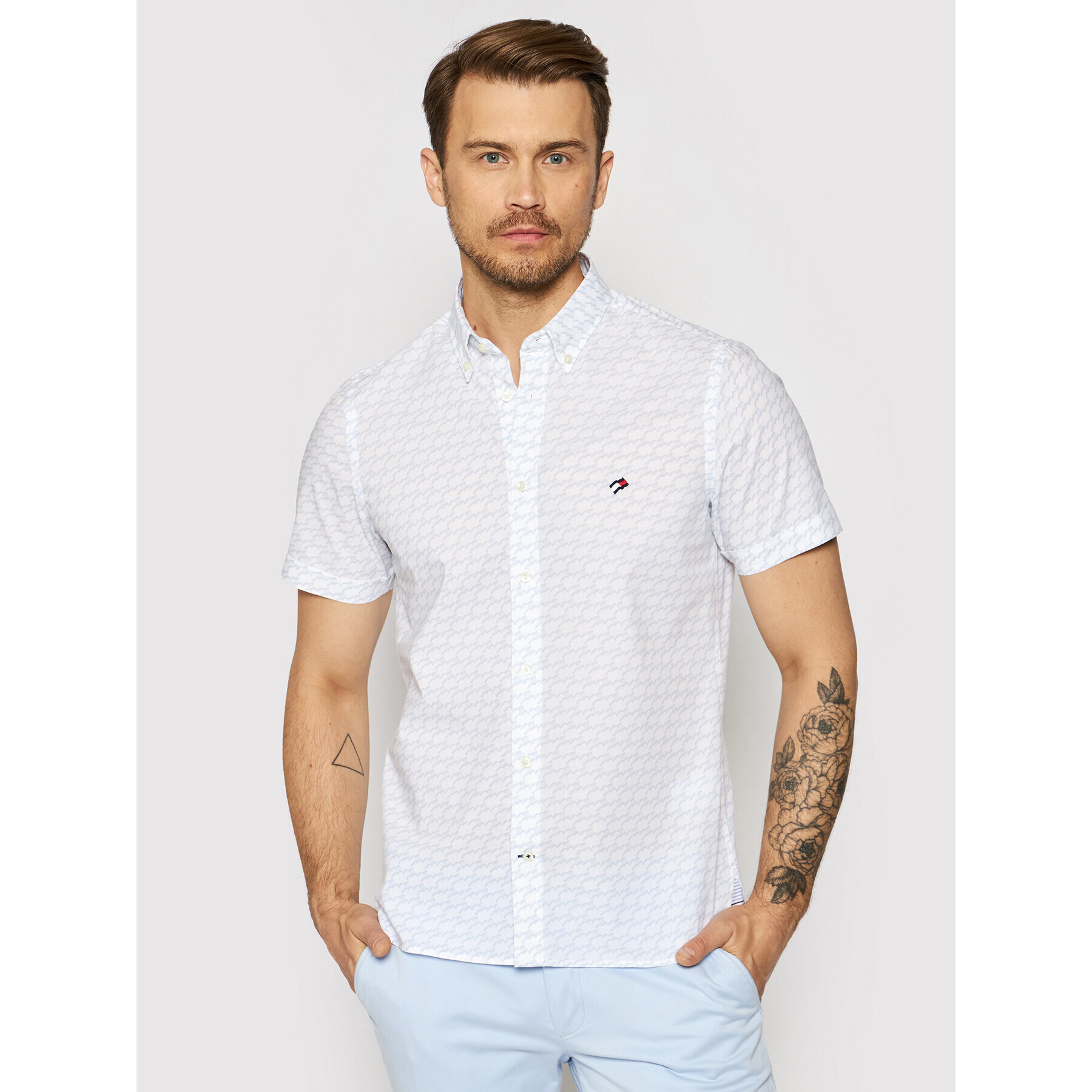 Tommy Hilfiger Cămașă Geo Flag Print MW0MW17602 Albastru Slim Fit - Pled.ro