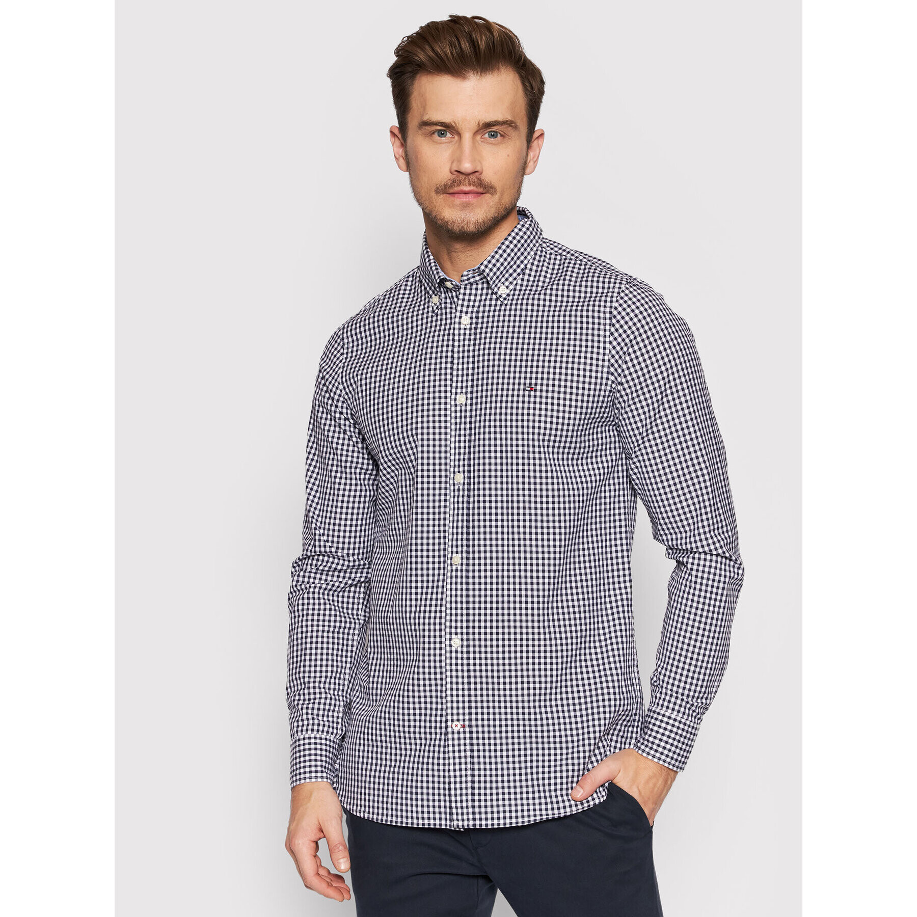 Tommy Hilfiger Cămașă Gingham MW0MW20551 Bleumarin Slim Fit - Pled.ro