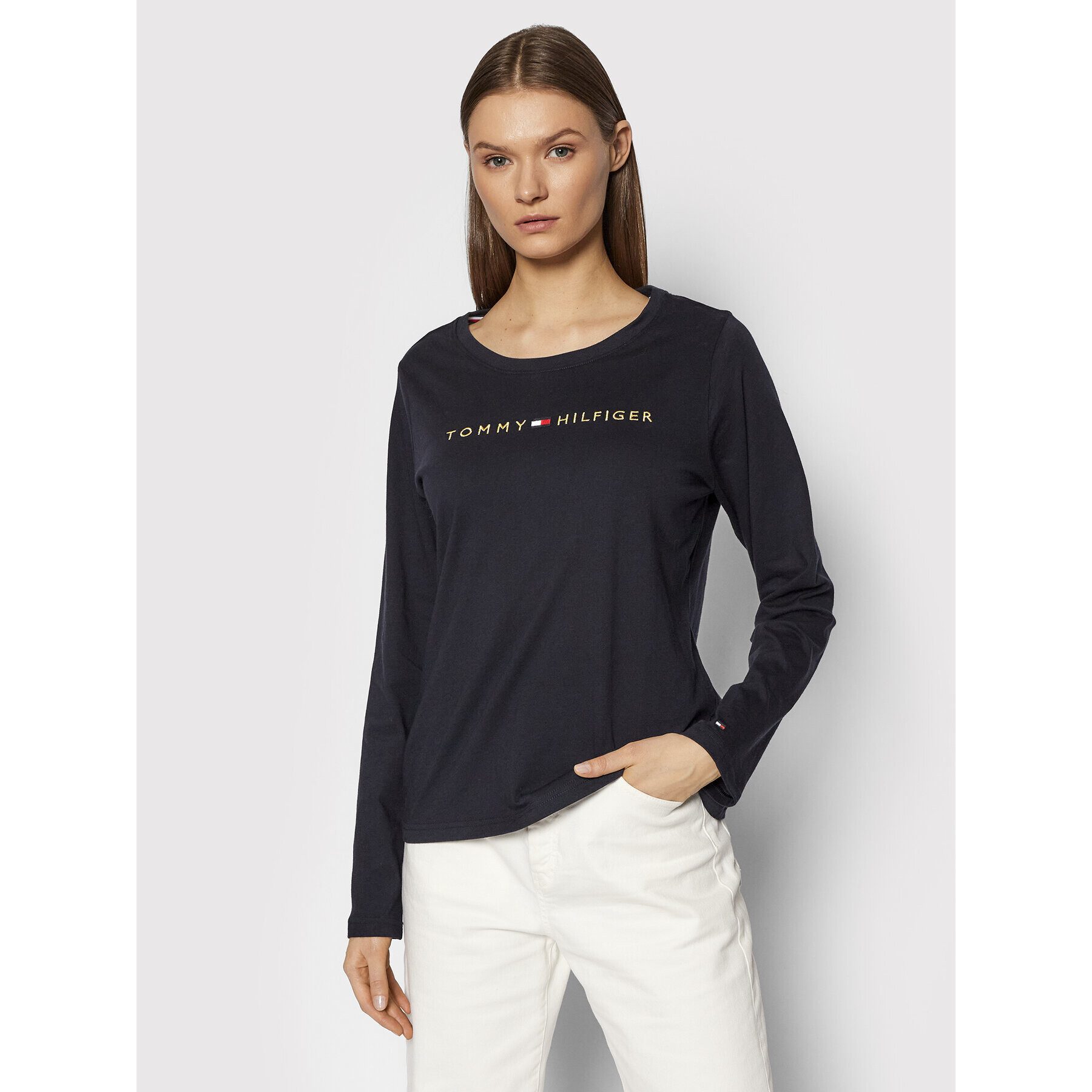 Tommy Hilfiger Cămașă pijama Ls Logo UW0UW01908 Bleumarin Regular Fit - Pled.ro