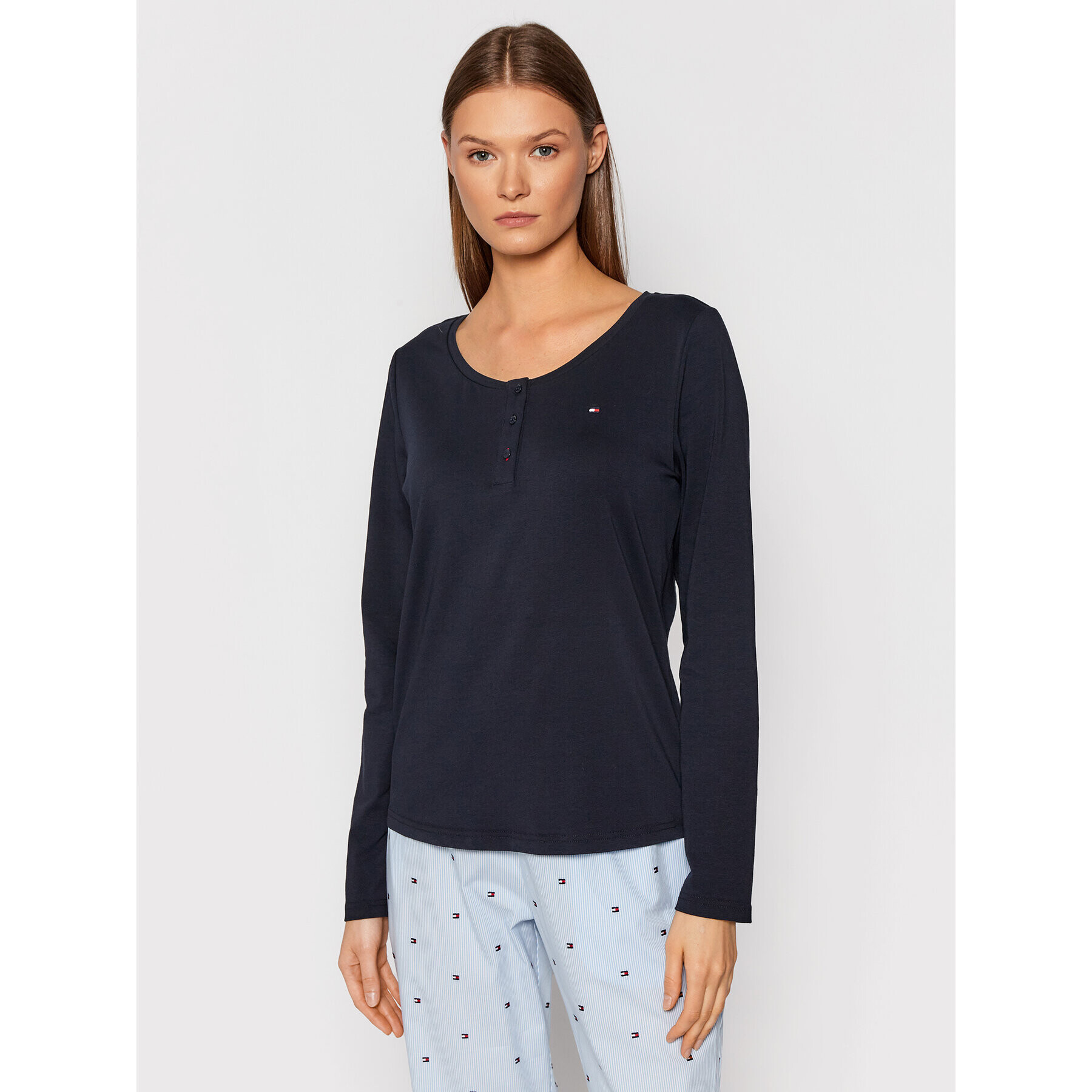 Tommy Hilfiger Cămașă pijama Tee Henley UW0UW03285 Bleumarin Regular Fit - Pled.ro