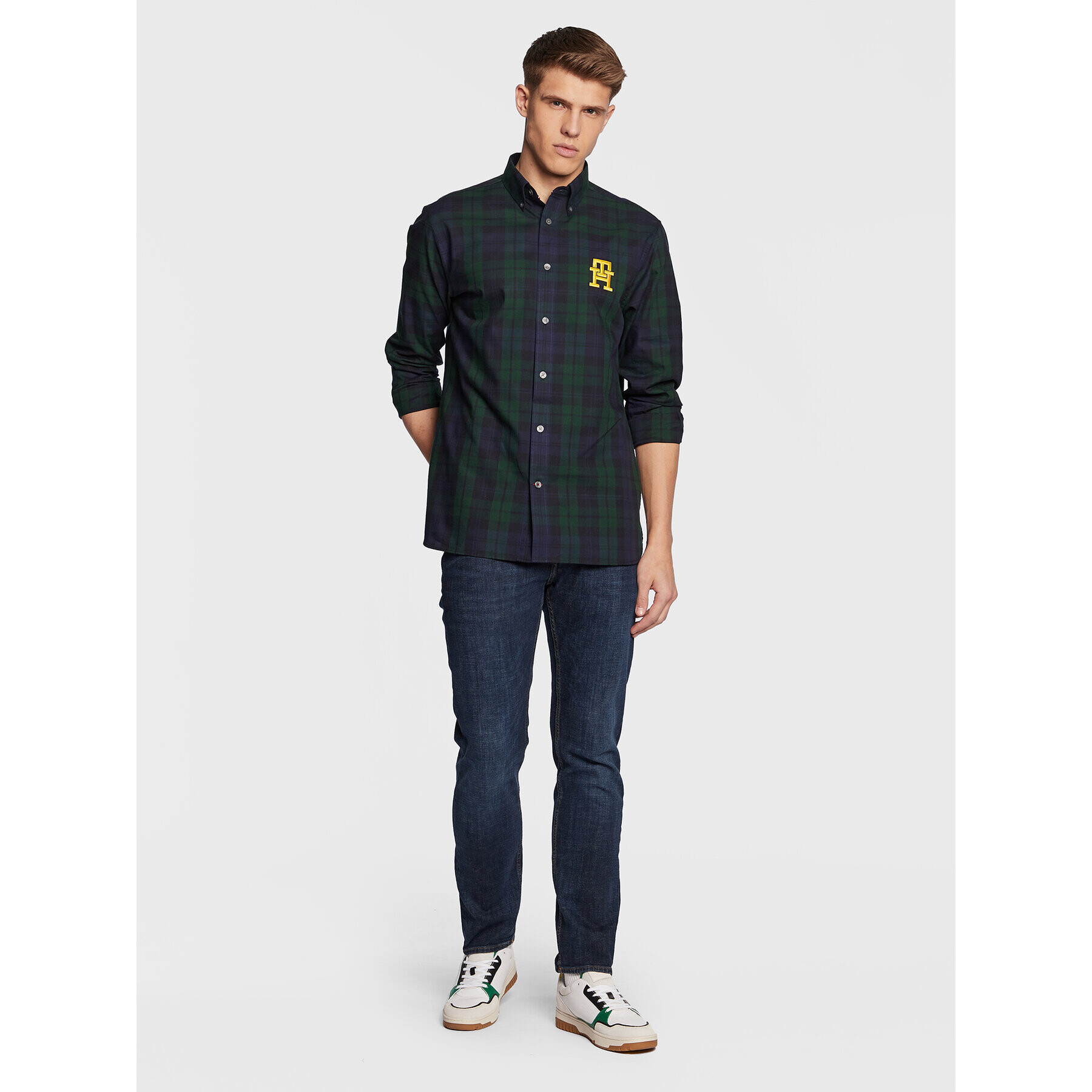 Tommy Hilfiger Cămașă Blackwatch Monogram MW0MW30845 Verde Classic Fit - Pled.ro