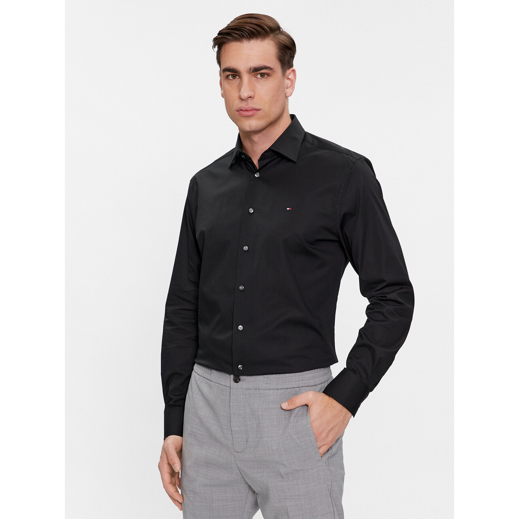 Tommy Hilfiger Cămașă Cl Flex Poplin Rf Shirt MW0MW31219 Negru Regular Fit - Pled.ro