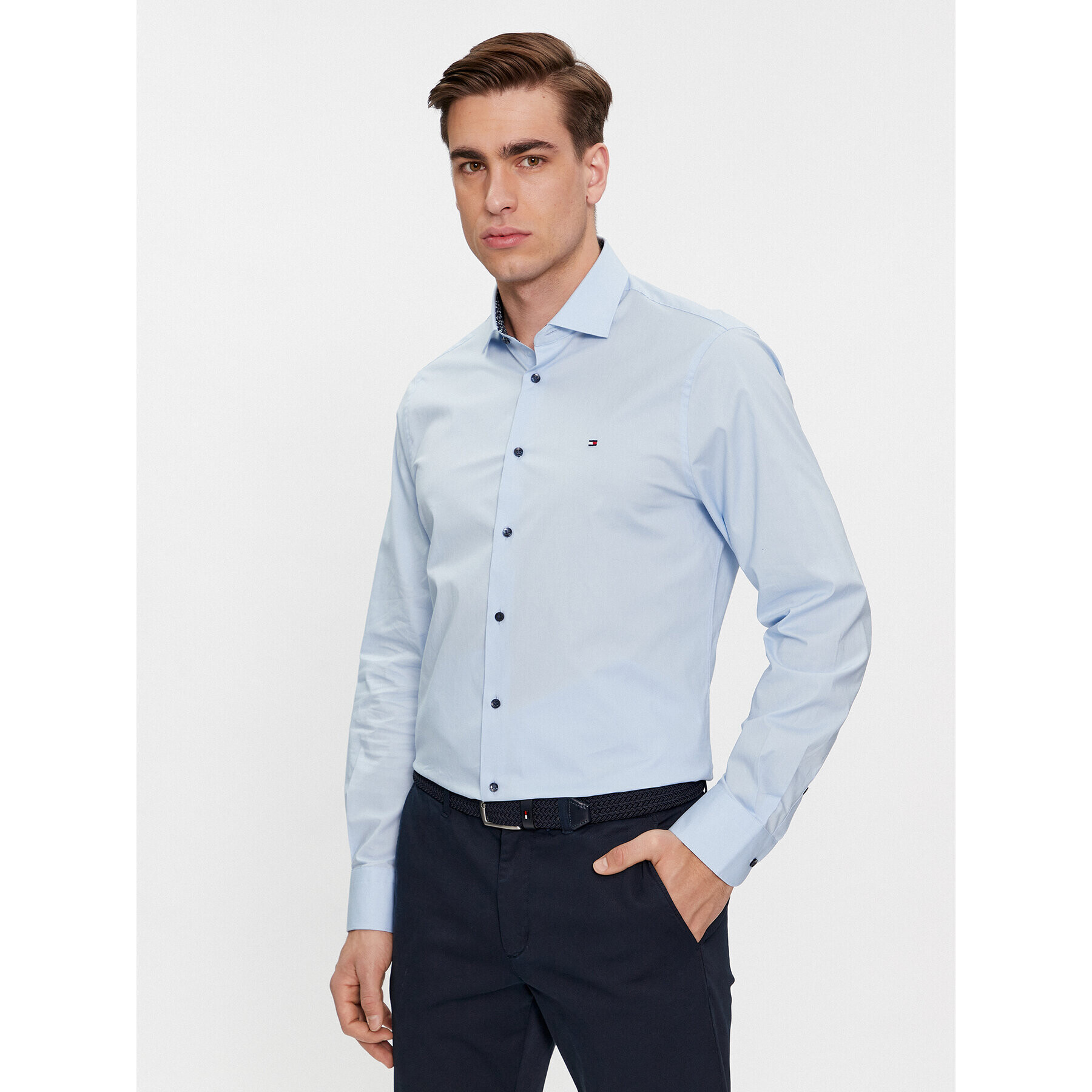 Tommy Hilfiger Cămașă Cl Stretch Poplin Contrast Shirt MW0MW34259 Albastru Regular Fit - Pled.ro