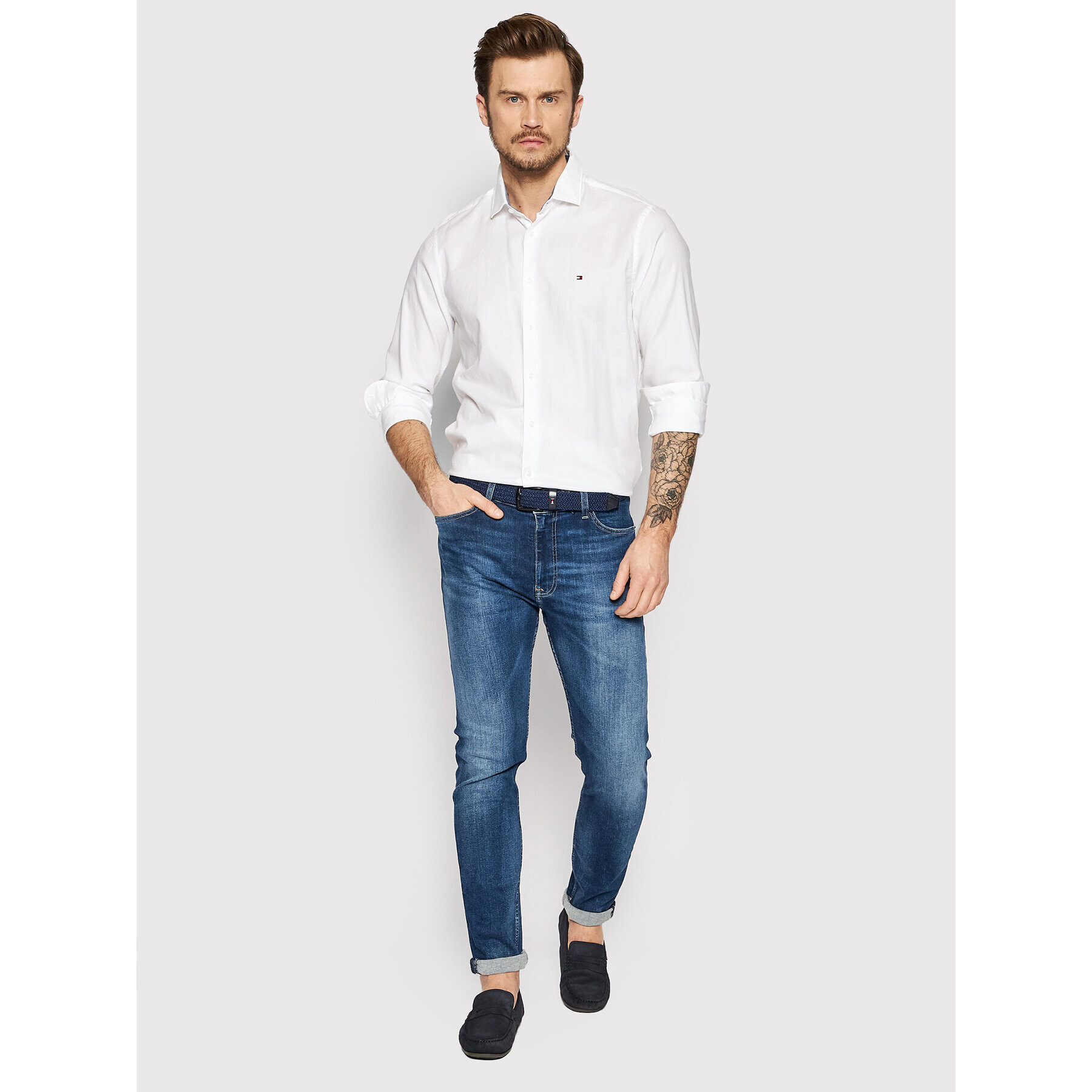 Tommy Hilfiger Cămașă Dc Dobby Flex MW0MW23272 Alb Slim Fit - Pled.ro