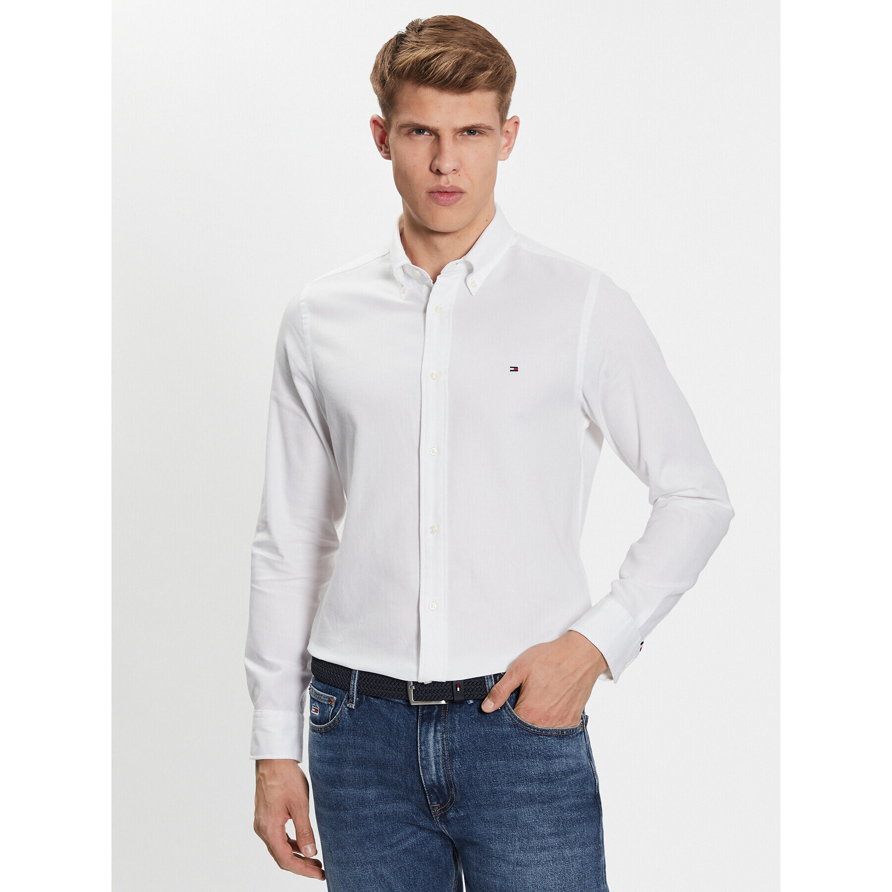 Tommy Hilfiger Cămașă Flex Dobby MW0MW31816 Alb Slim Fit - Pled.ro