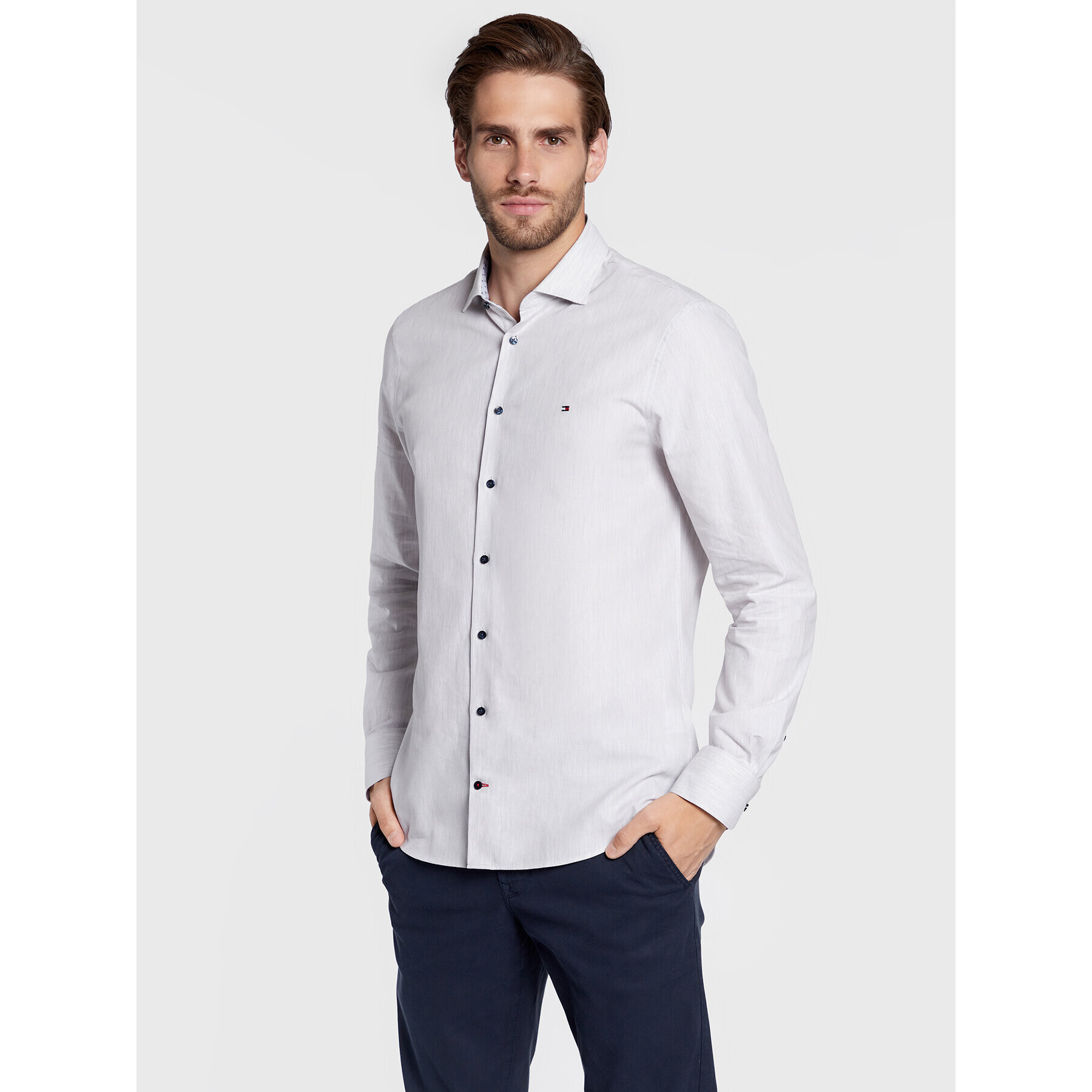 Tommy Hilfiger Cămașă Herringbone Solid MW0MW28512 Gri Slim Fit - Pled.ro