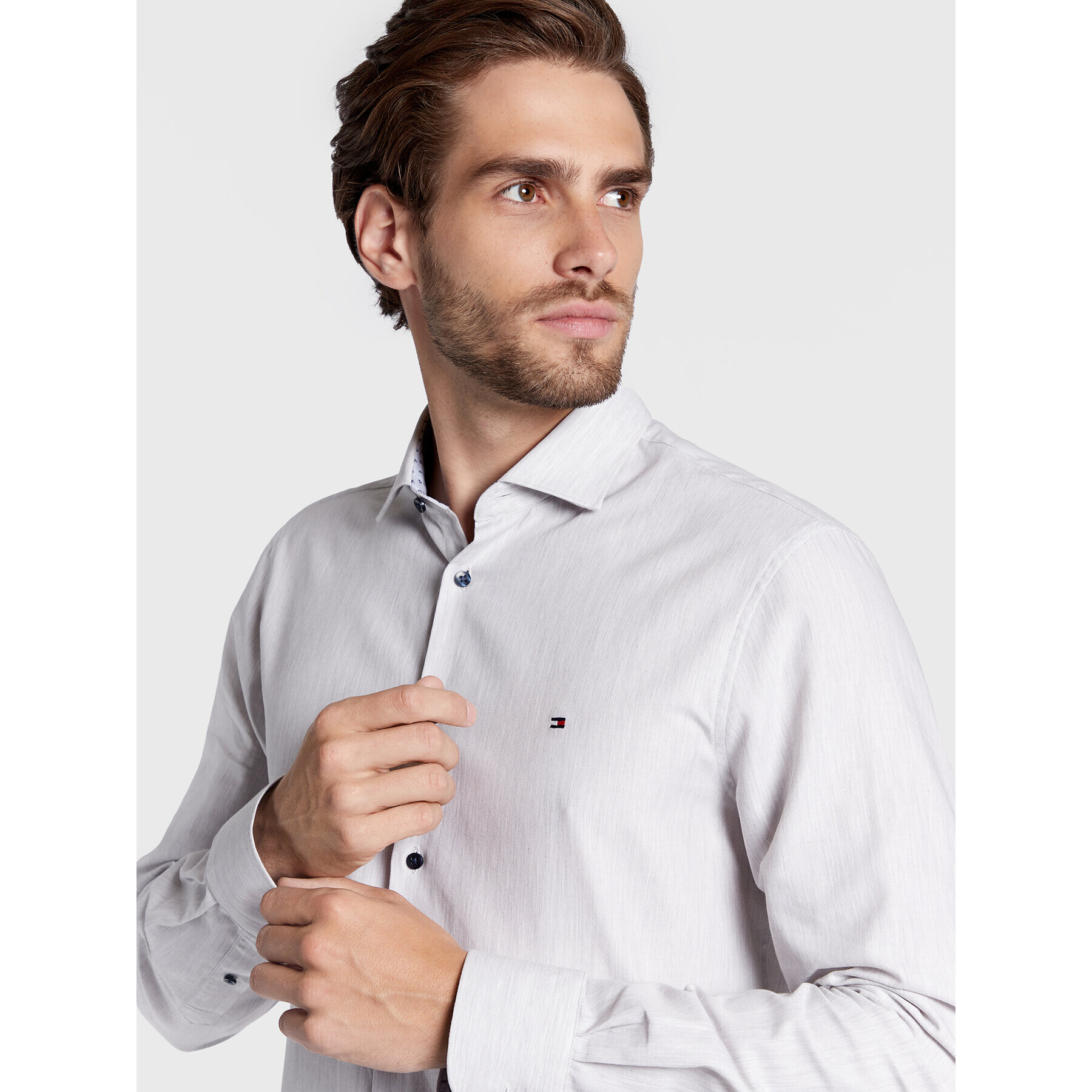 Tommy Hilfiger Cămașă Herringbone Solid MW0MW28512 Gri Slim Fit - Pled.ro