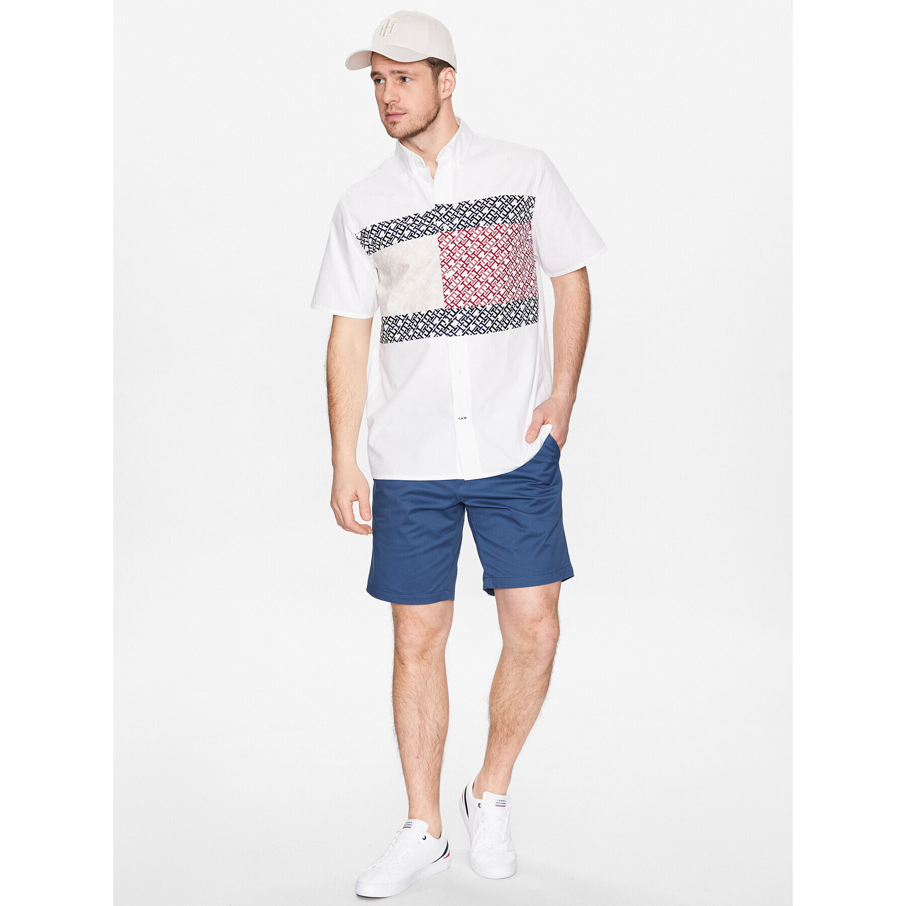 Tommy Hilfiger Cămașă Monogram Blocking MW0MW30628 Alb Regular Fit - Pled.ro