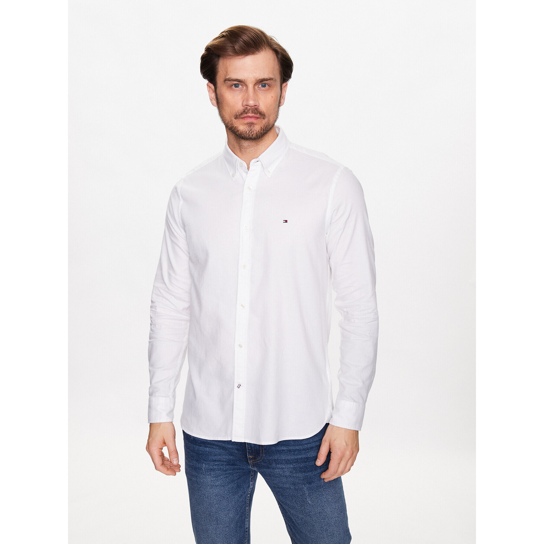 Tommy Hilfiger Cămașă Natural MW0MW30687 Alb Slim Fit - Pled.ro