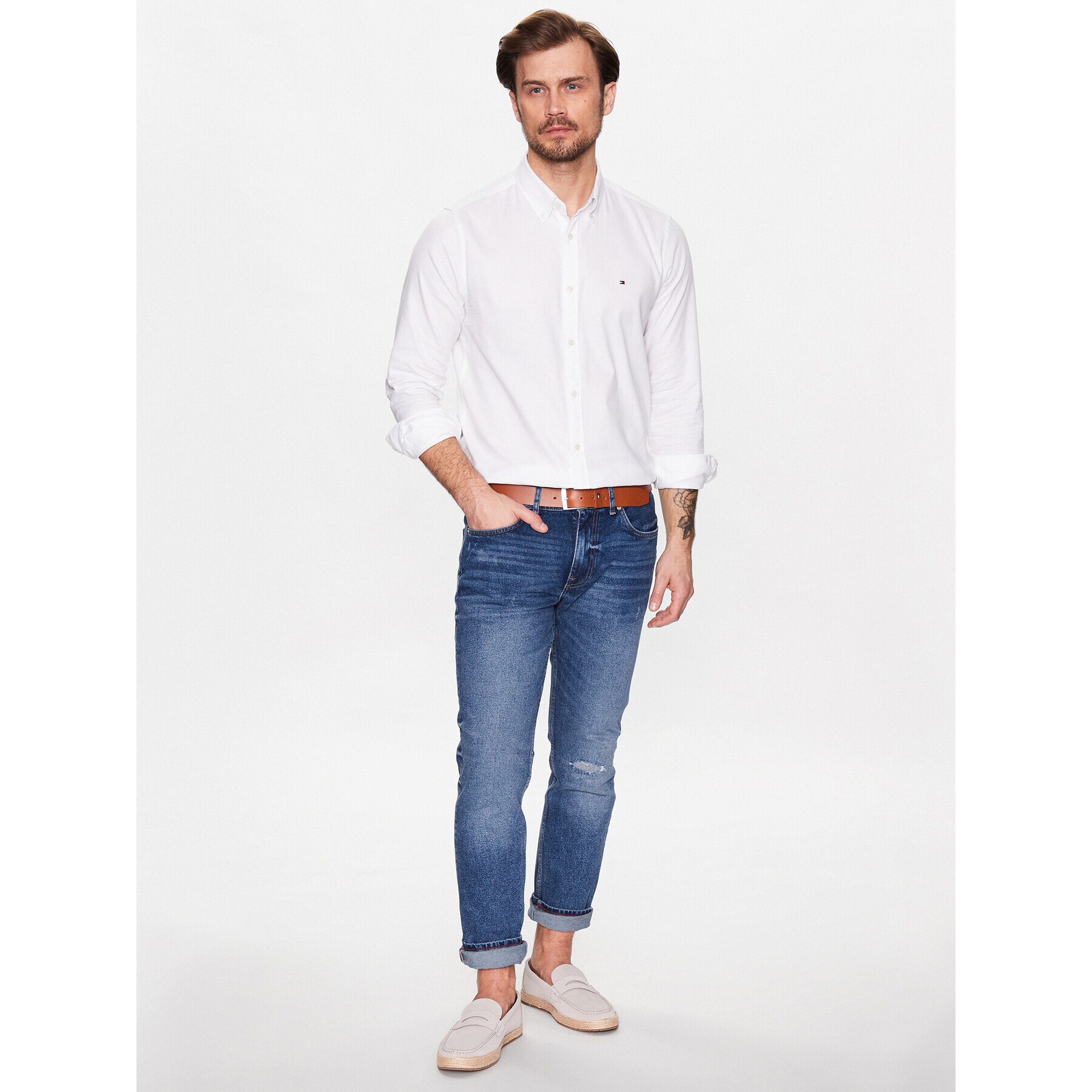 Tommy Hilfiger Cămașă Natural MW0MW30687 Alb Slim Fit - Pled.ro