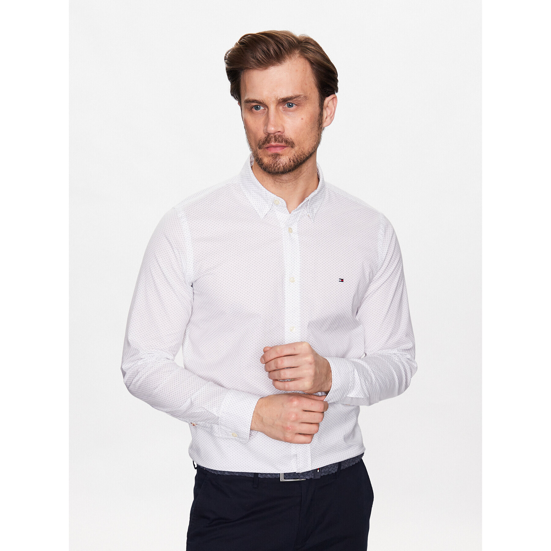 Tommy Hilfiger Cămașă Natural Soft Mini Print MW0MW30689 Alb Slim Fit - Pled.ro