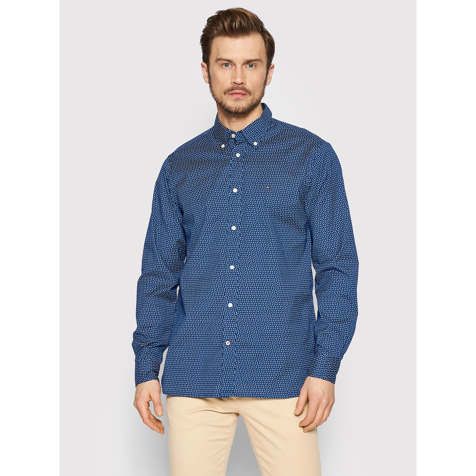 Tommy Hilfiger Cămașă Soft Micro Print MW0MW23119 Bleumarin Regular Fit - Pled.ro