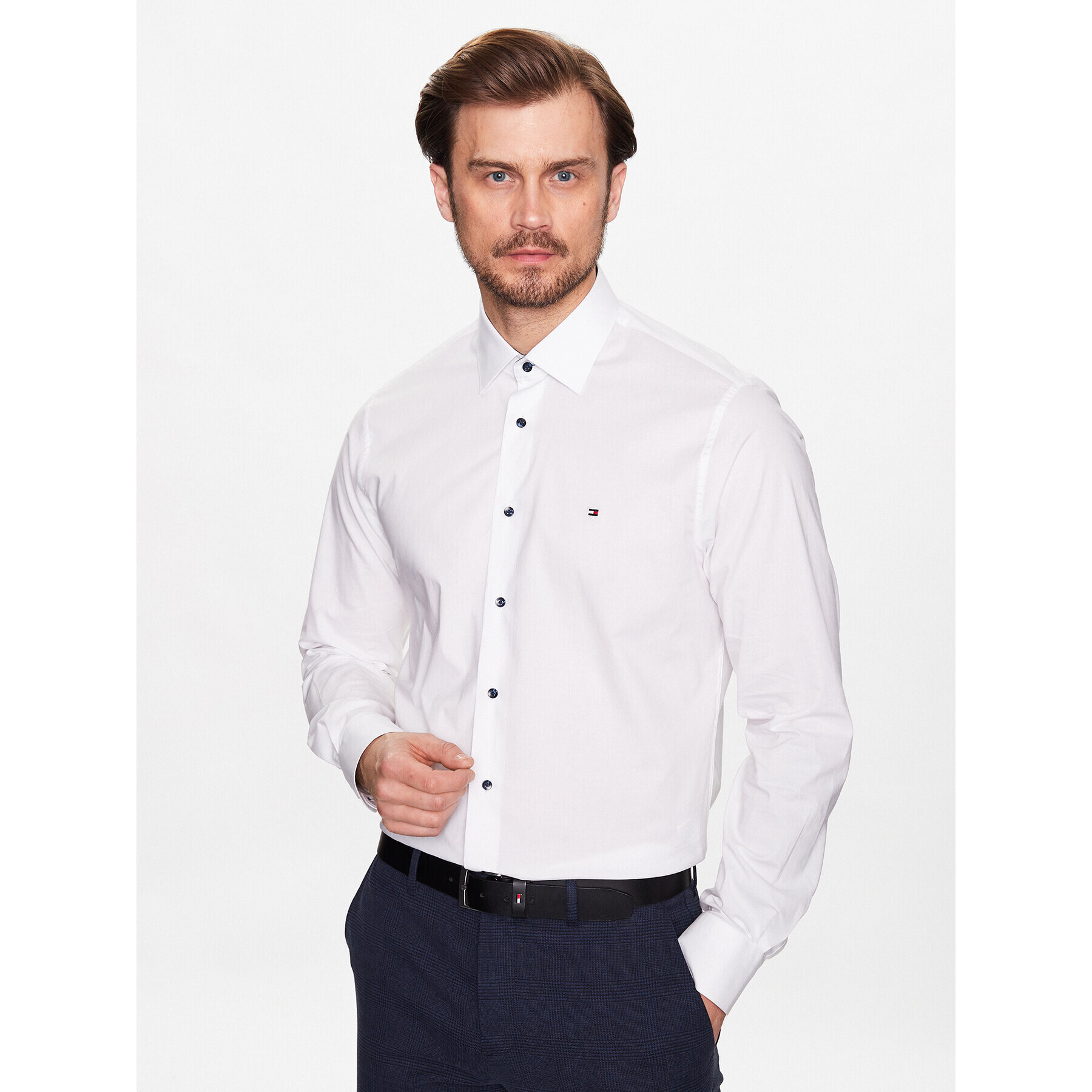 Tommy Hilfiger Cămașă Stretch Solid MW0MW30629 Alb Regular Fit - Pled.ro