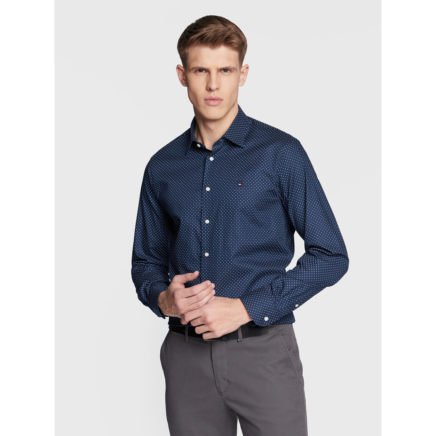 Tommy Hilfiger Cămașă Two Tone Dot Print MW0MW29145 Bleumarin Regular Fit - Pled.ro