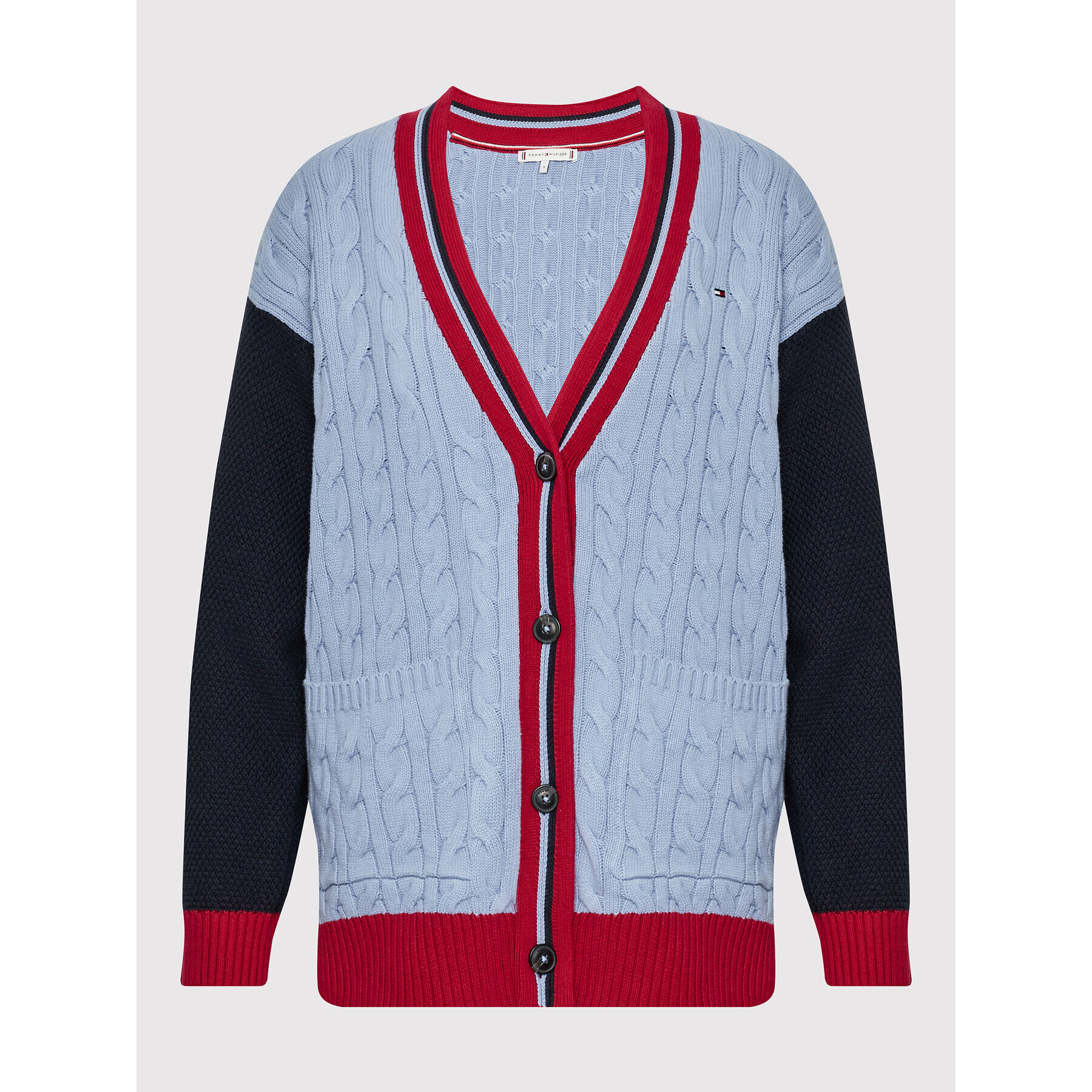 Tommy Hilfiger Cardigan Cable Mix WW0WW34956 Albastru Loose Fit - Pled.ro