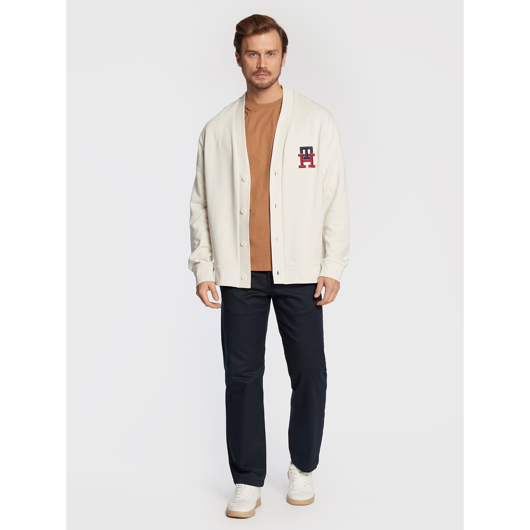 Tommy Hilfiger Cardigan Essential Monogram MW0MW28189 Alb Loose Fit - Pled.ro