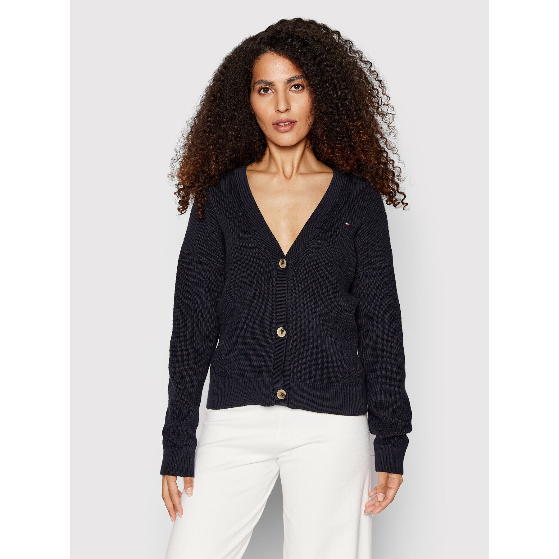 Tommy Hilfiger Cardigan Hayana Detail WW0WW33725 Bleumarin Relaxed Fit - Pled.ro